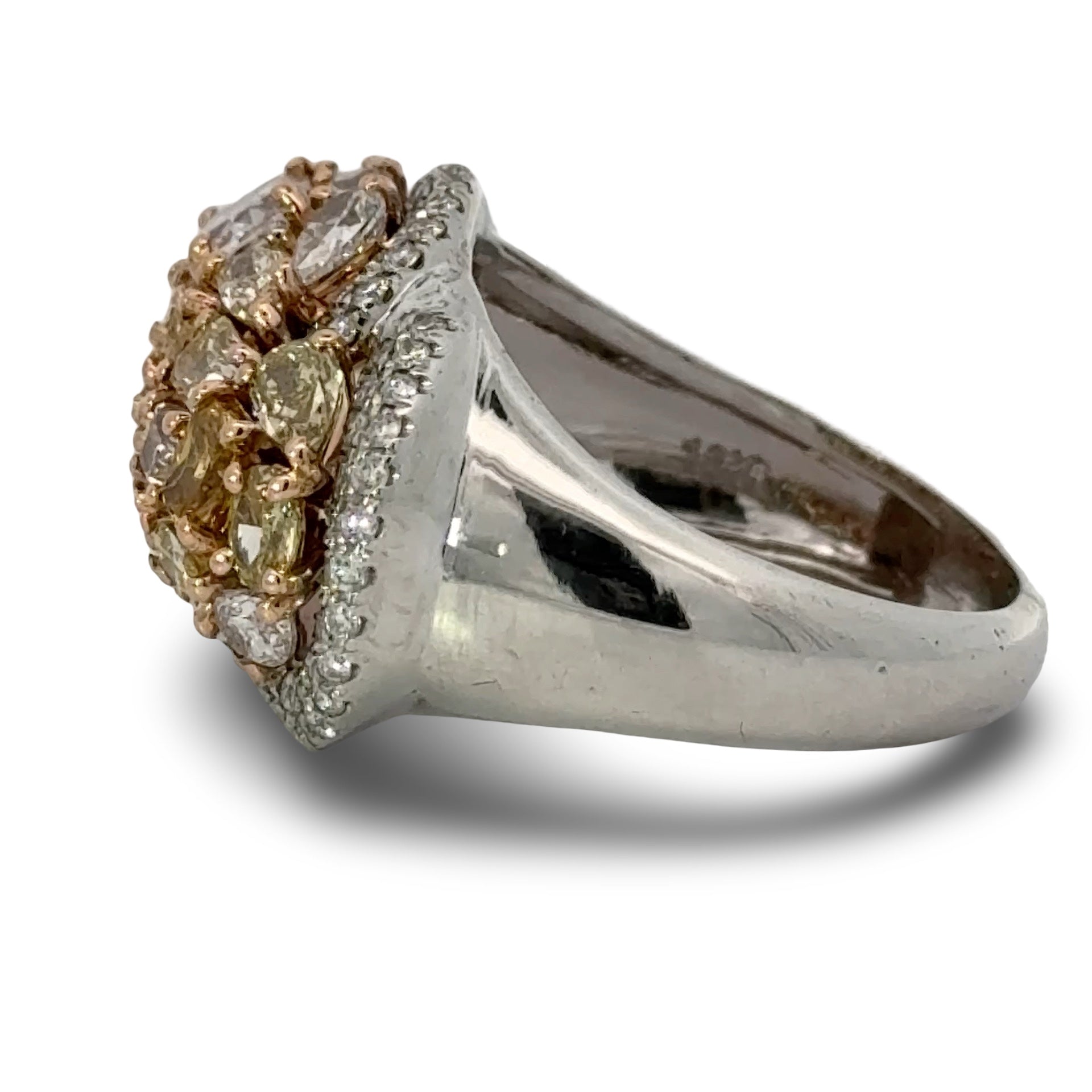 Estate Ring, Mixed Cut Diamonds 3.37cttw Natural Fancy Yellow/Pink/White VS2-SI1, 18K White Gold 7.97g. Weights are estimated.