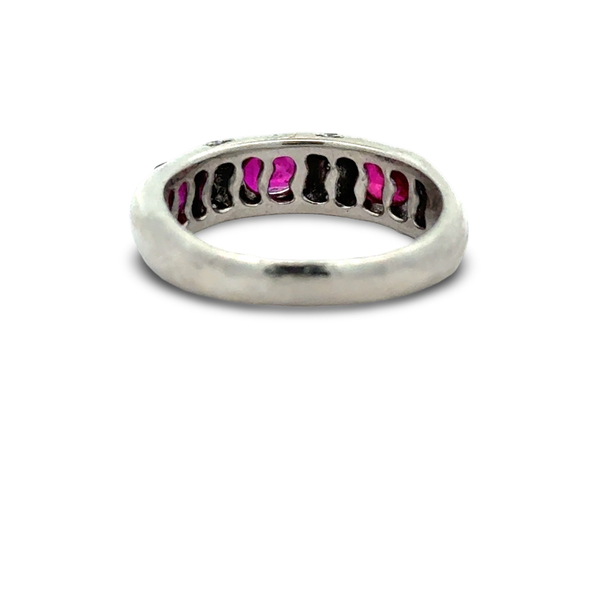 Estate Ring, 10 Round Brilliant Cut Diamond 0.10 ct  I-J SI1-SI2,3 Ruby Oval 1.25 ct  Platinum 6.42g