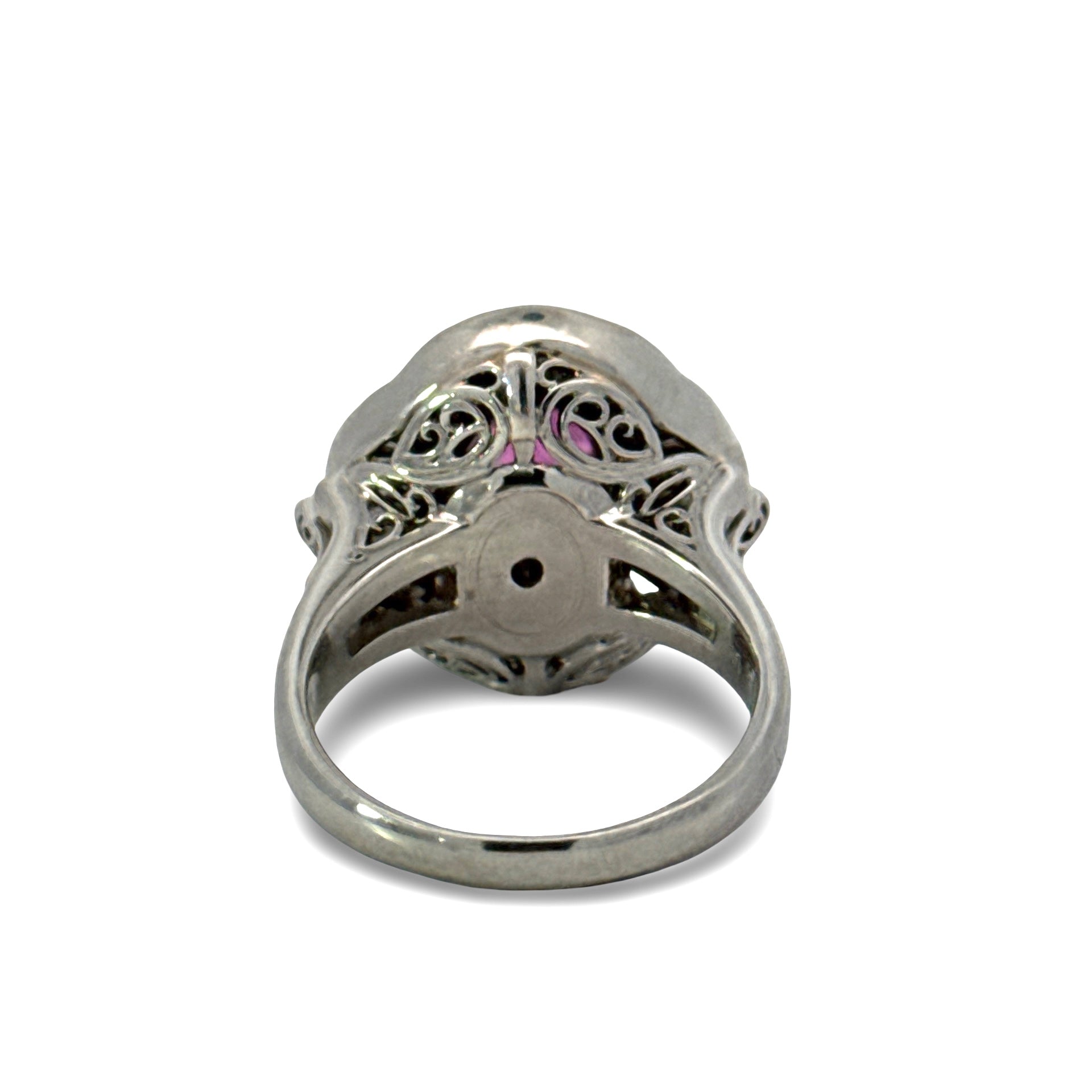 Estate Ring, Round/Baguette Cut Diamonds 1.28cttw G-H VS1-SI1,1 Ruby Oval 1.70ct,  Platinum 13.85g. Weights are estimated.