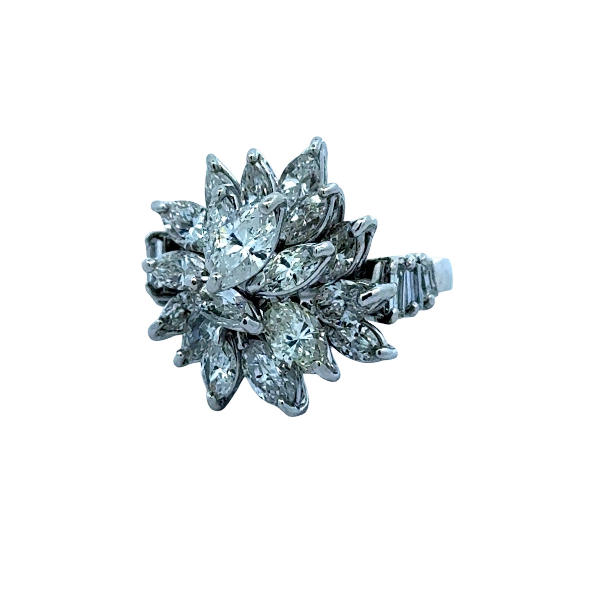 Estate Cluster Ring, 24 Mixed Cut (Marquese and Baguette) Diamond 5.00 cttw H-I VS1-S1, Platinum 11.57 g Size 6.75