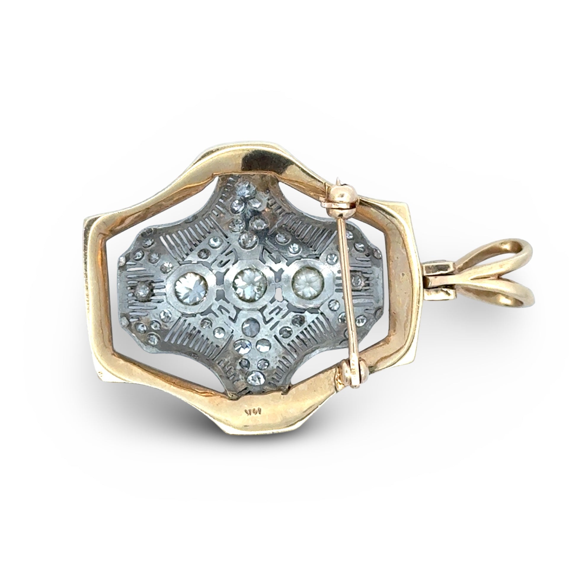 Estate Brooch/Pendant Old European Cut Diamond 1.20 ct  H-I VS2-I1 Platinum/14K Yellow Gold 11.84g #weight estimated