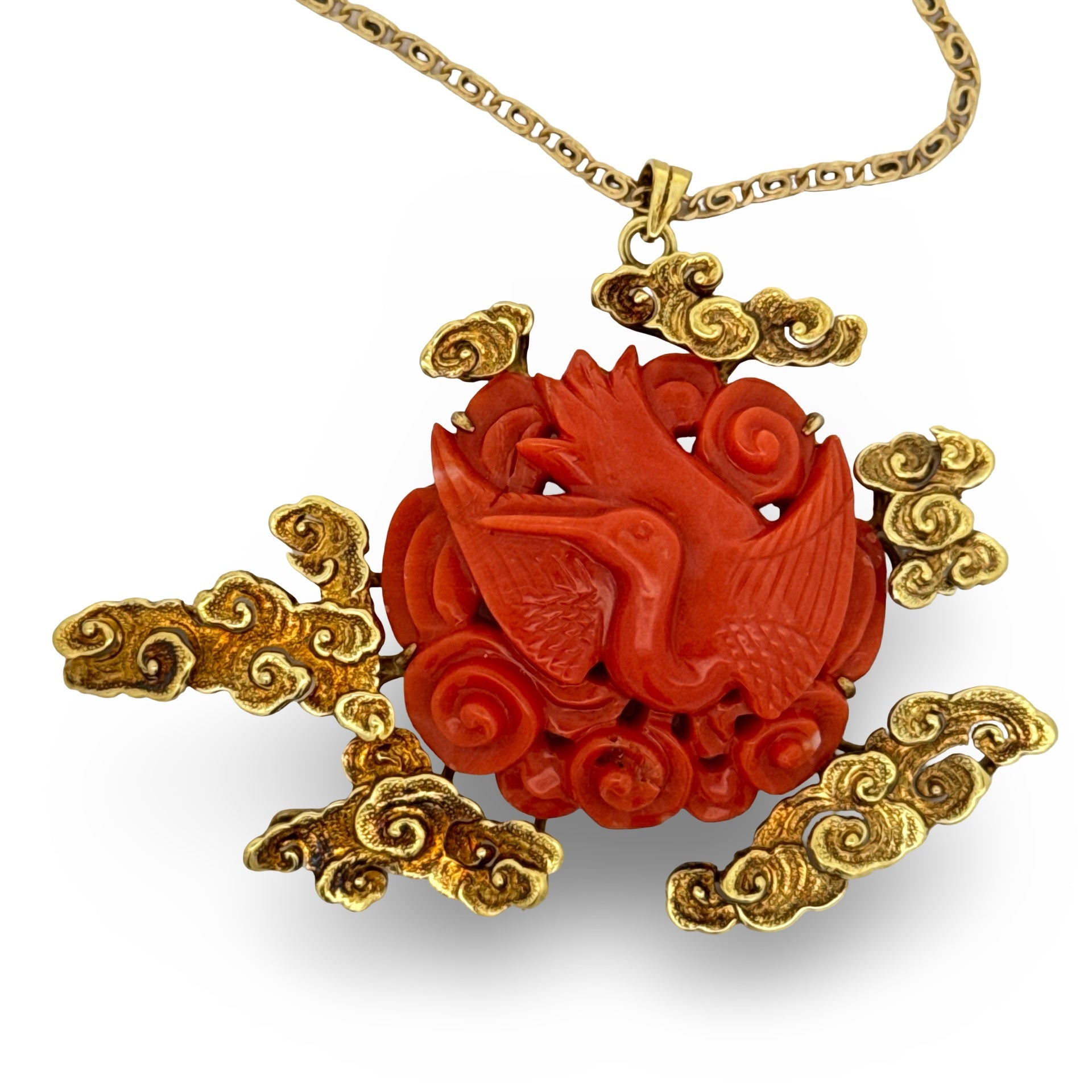 Estate Necklace Coral Free Form 14K Yellow Gold 19.03g, Chain length 17"