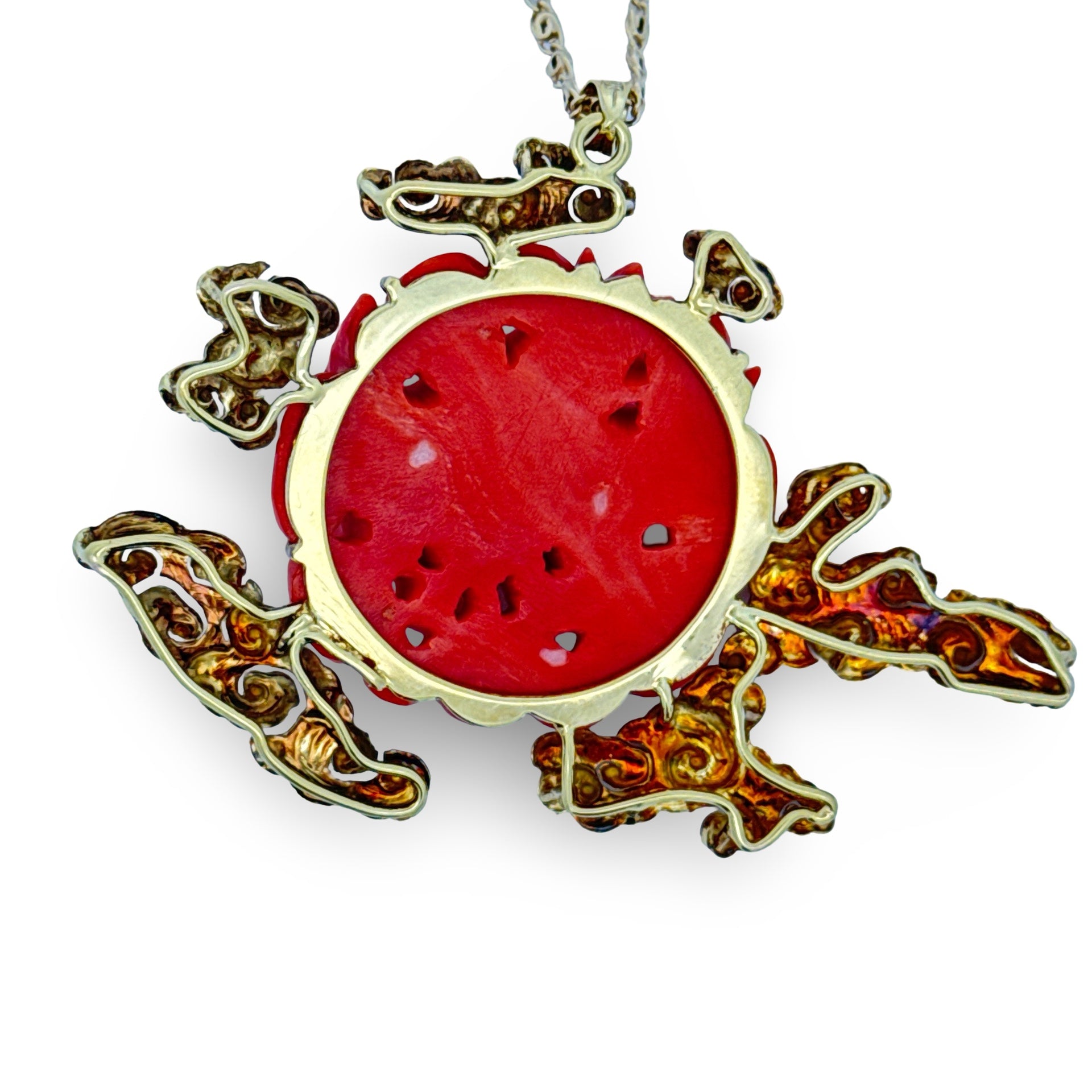 Estate Necklace Coral Free Form 14K Yellow Gold 19.03g, Chain length 17