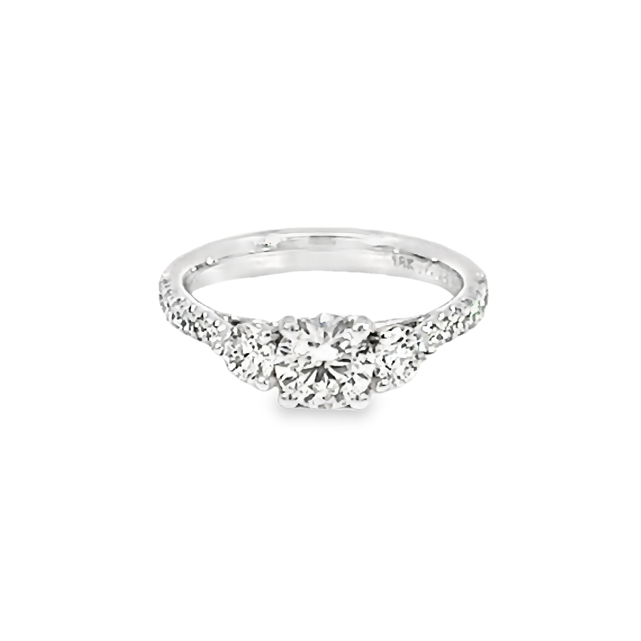Round Brilliant Three-stone Engagement Ring With Accented Shank