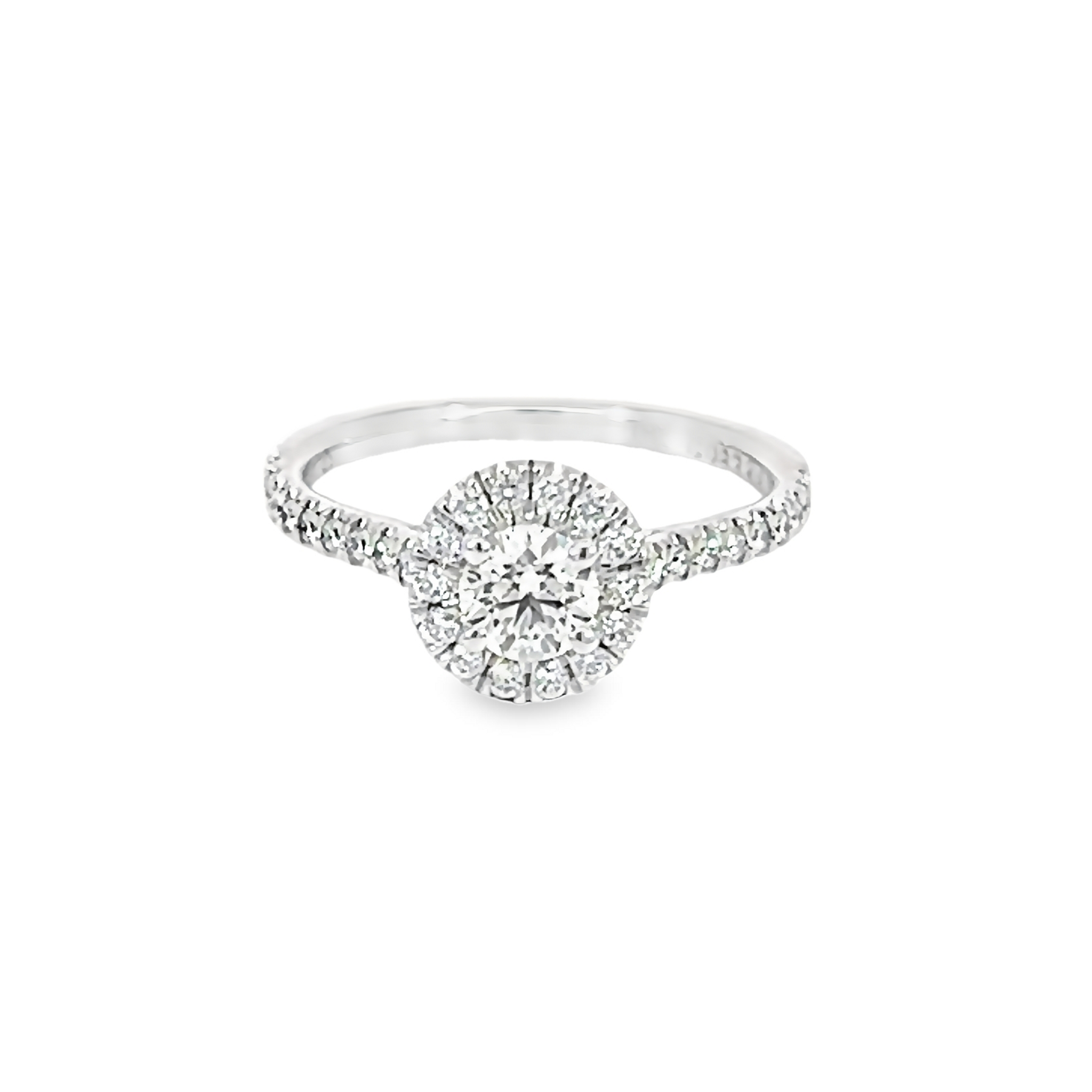 Round Brilliant Diamond Engagement Ring With Halo And Accented Shank