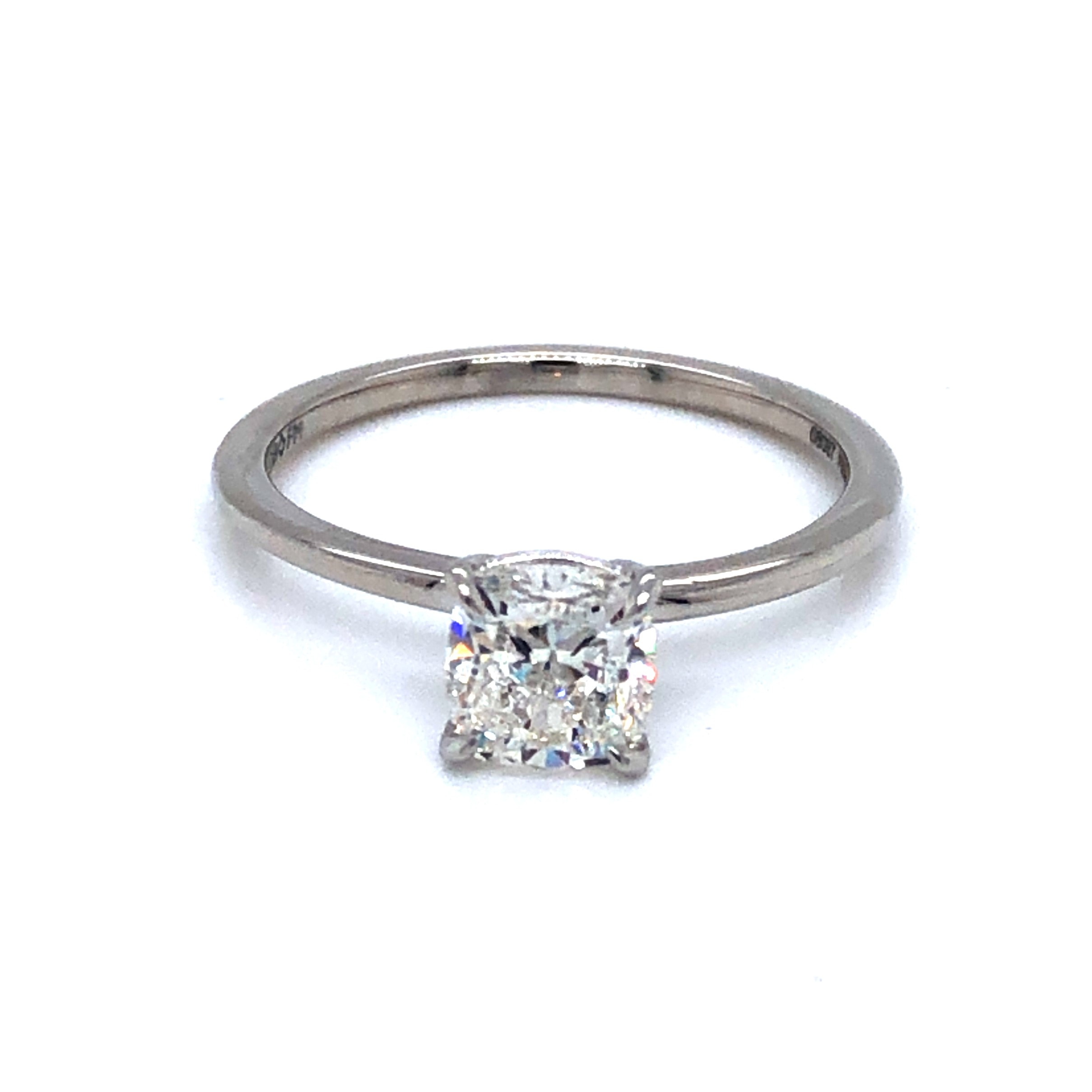 Platinum Engagement Ring With One 1.01Ct Cushion I SI1 ForeverMark Diamond