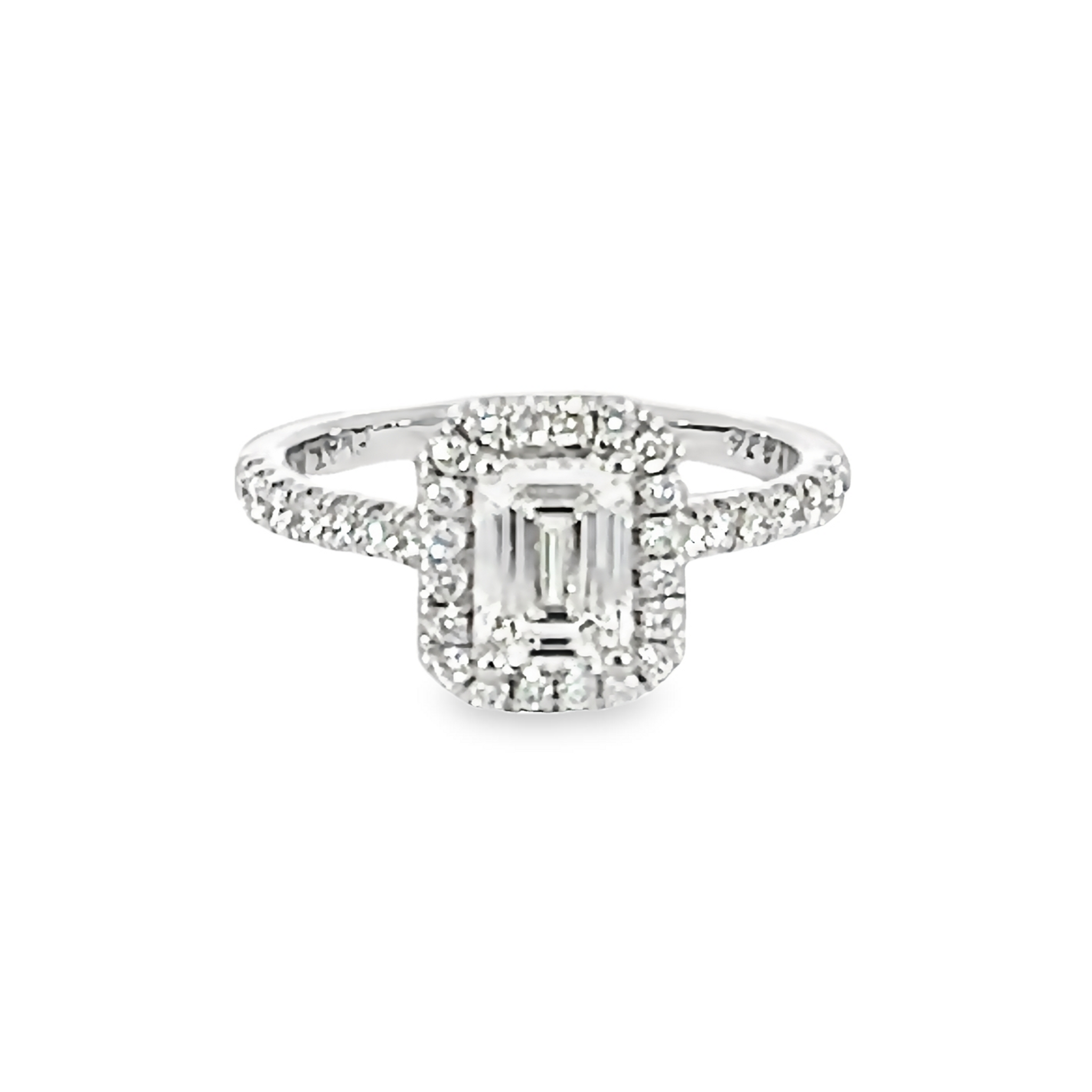 Platinum Engagement Ring  With One 1.00Ct Emerald J VS2 Diamond  GIA 1373934400 And 42=0.40Tw Round Brilliant G VS Diamonds