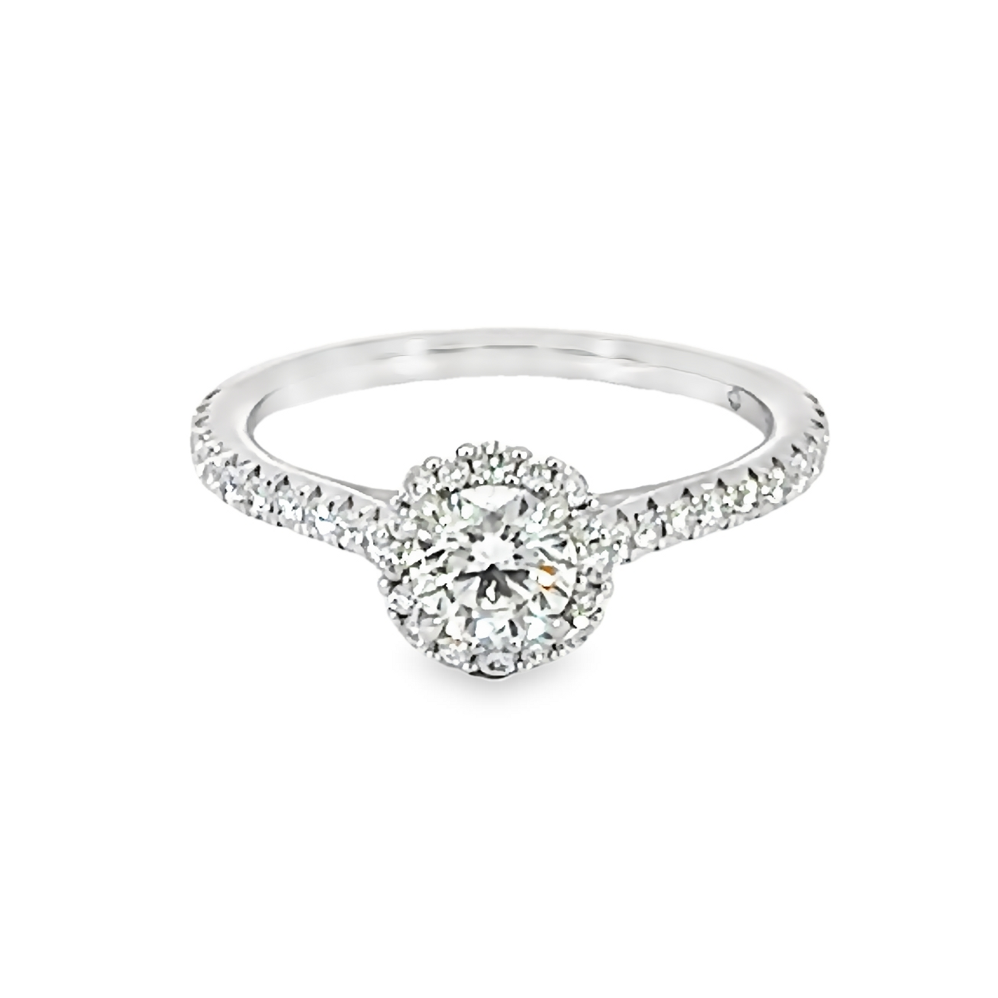 Round Brilliant Diamond Engagement Ring With Halo And Side Accents