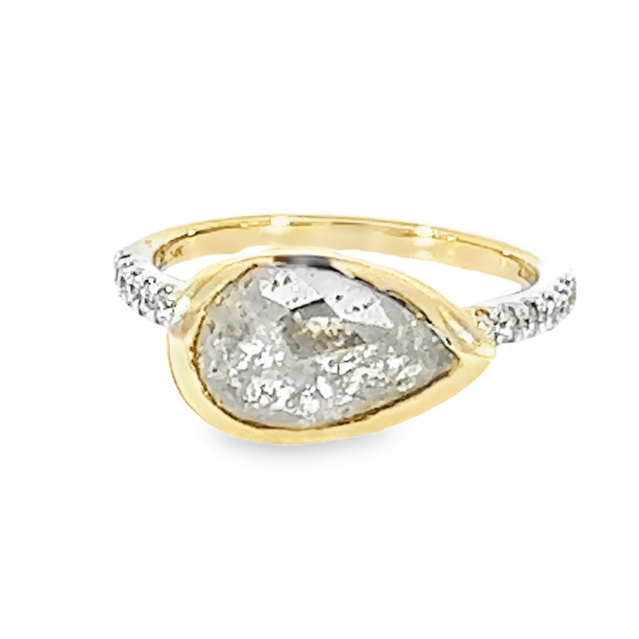 East-west Pear Salt & Pepper Diamond With Accented Shank