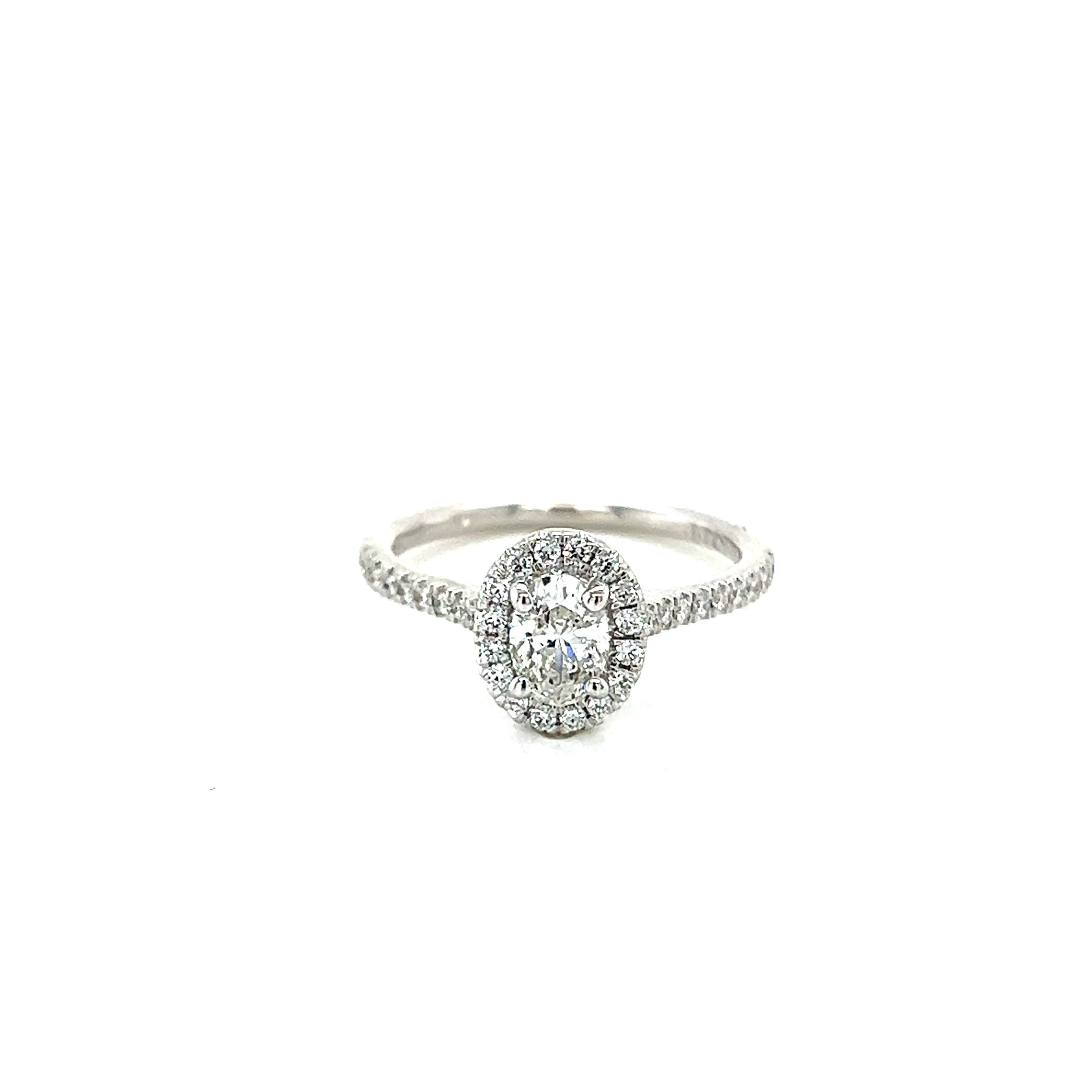 14 Karat White Gold Engagement Ring With One 0.50Ct Oval F Si Diamond And 44=0.28Tw Round Brilliant F SI Diamonds