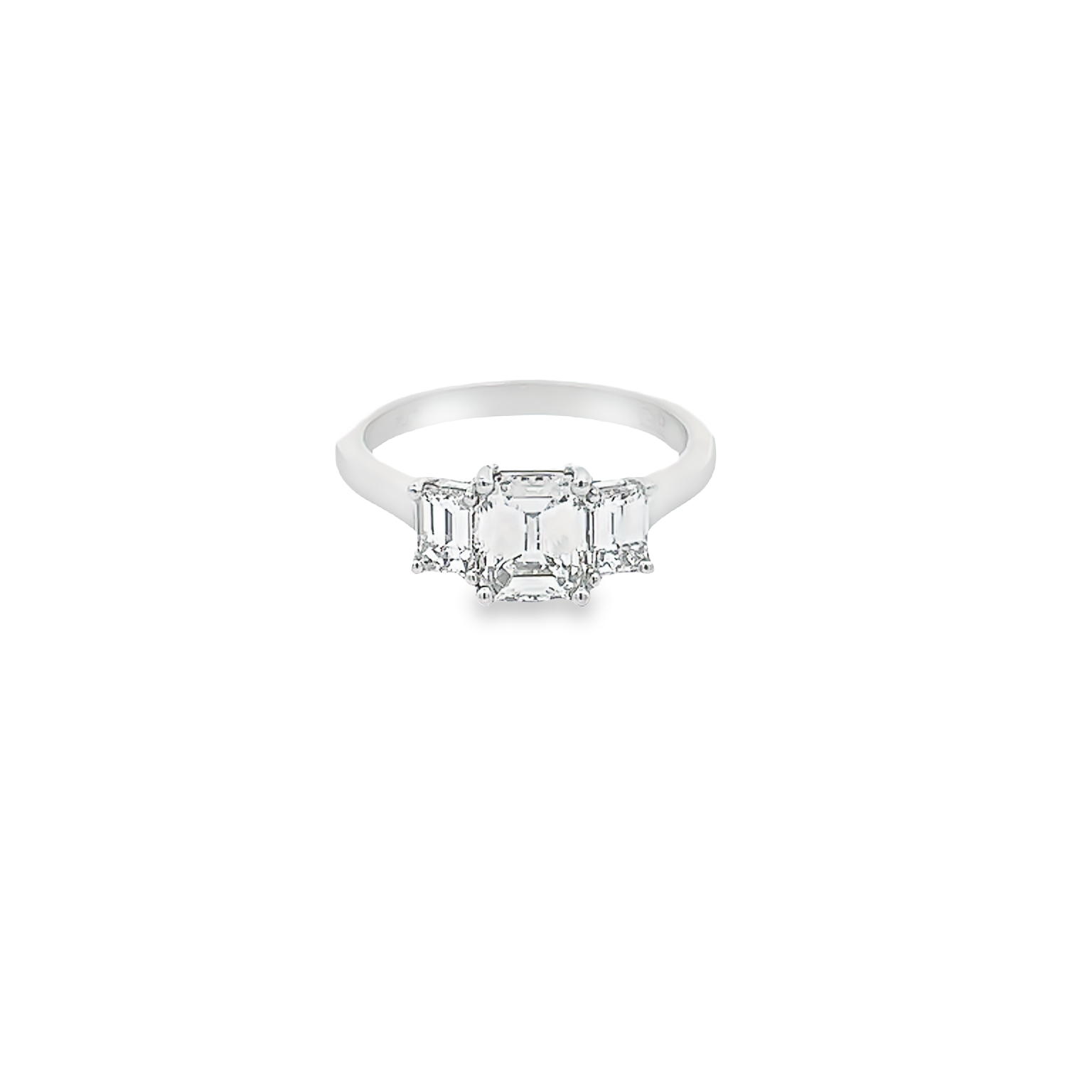 Platinum three stone engagement ring with One 1.02Ct Emerald G VS1 Diamond GIA 17259937 And 2=0.71 total weight Emerald F VVS  Diamonds