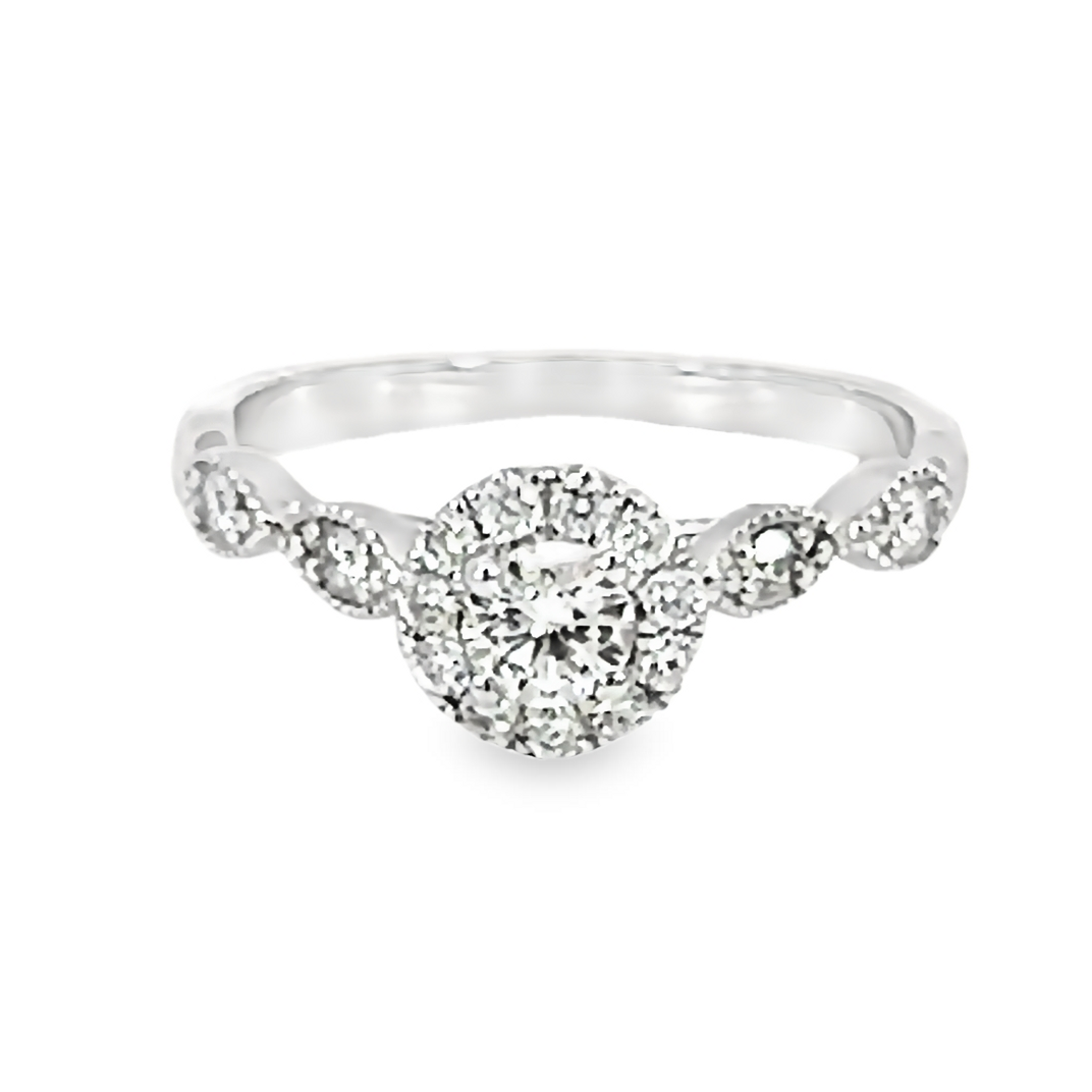 White Gold Round Diamond Halo Engagement Ring