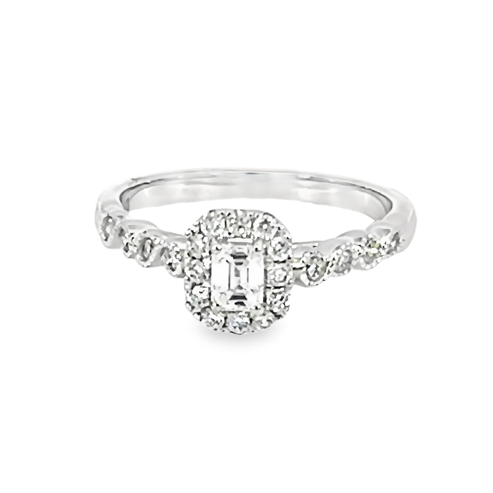 Emerald Cut Diamond Halo Engagement Ring