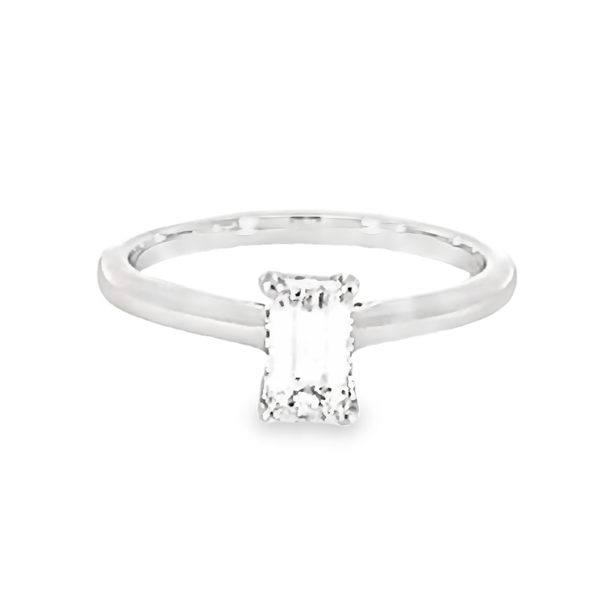 Emerald Cut Solitaire Diamond Engagement Ring With Hidden Halo