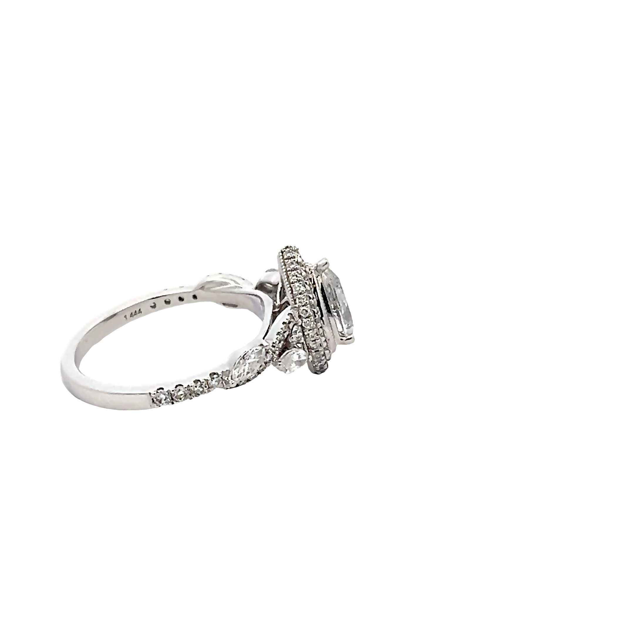14k White Gold Pear Halo Engagement Ring