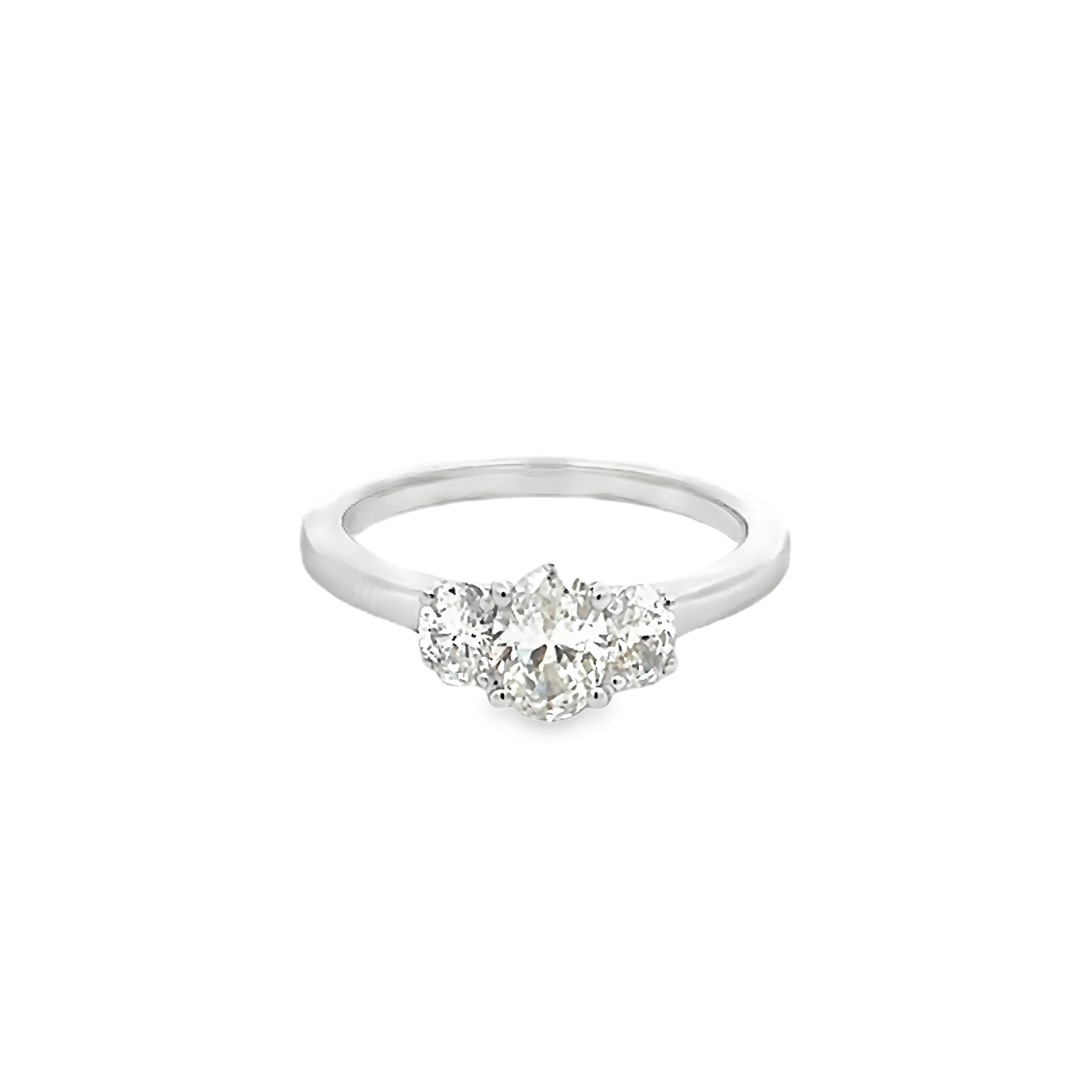 14k Gold Oval Three Diamond Engagment Ring