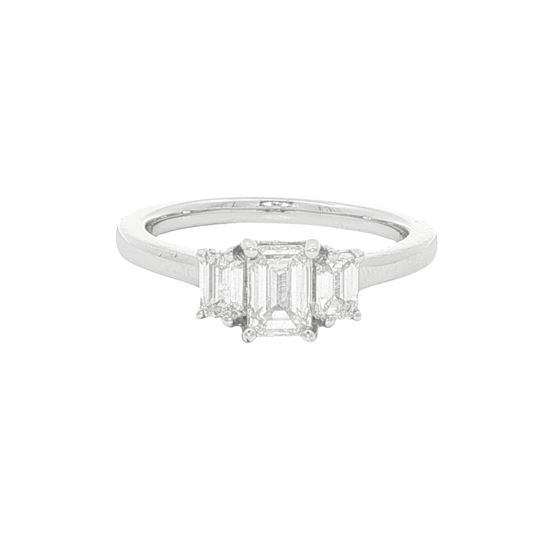 14k Gold Emerald Cut Three Diamond Engagement Ring