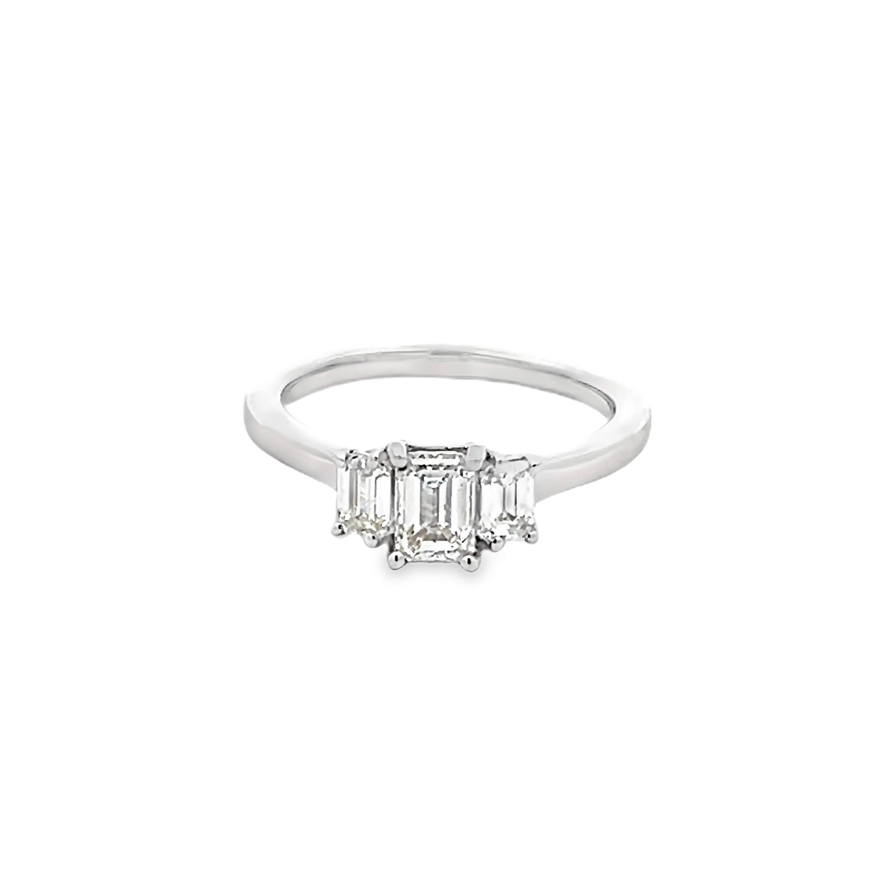 14k Gold Emerald Cut Three Diamond Engagement Ring