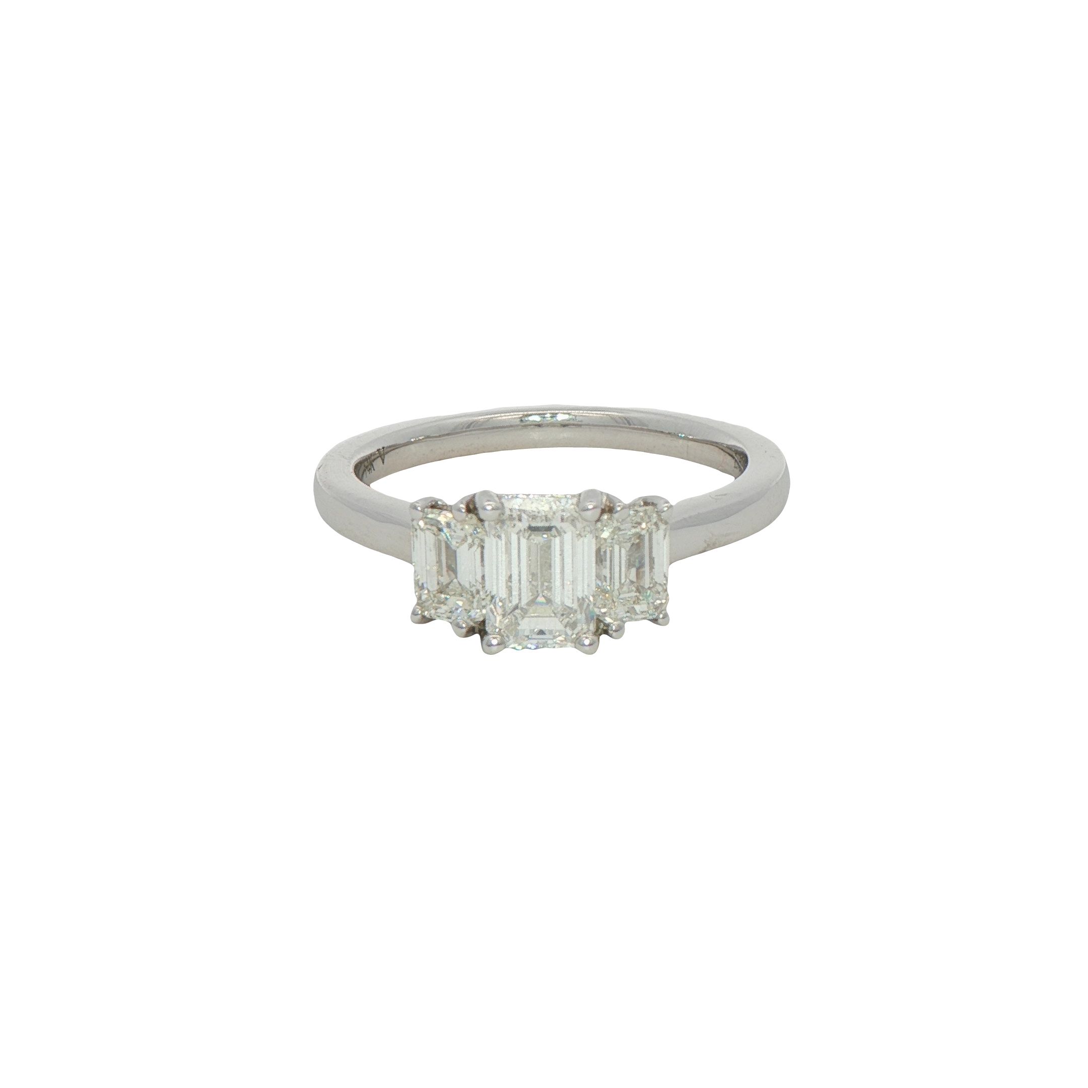 14k Gold Emerald Cut Three Diamond Engagement Ring