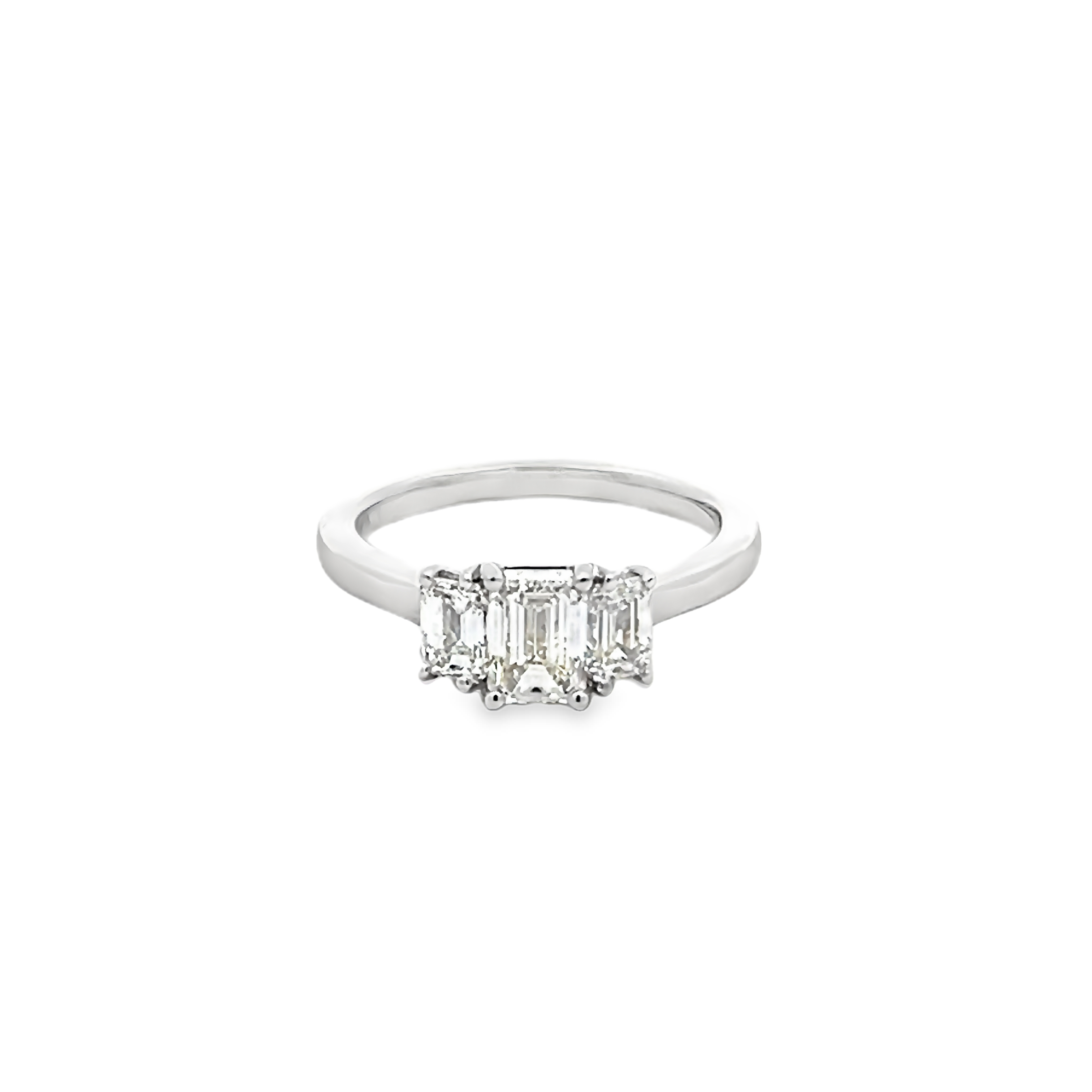 14k Gold Emerald Cut Three Diamond Engagement Ring