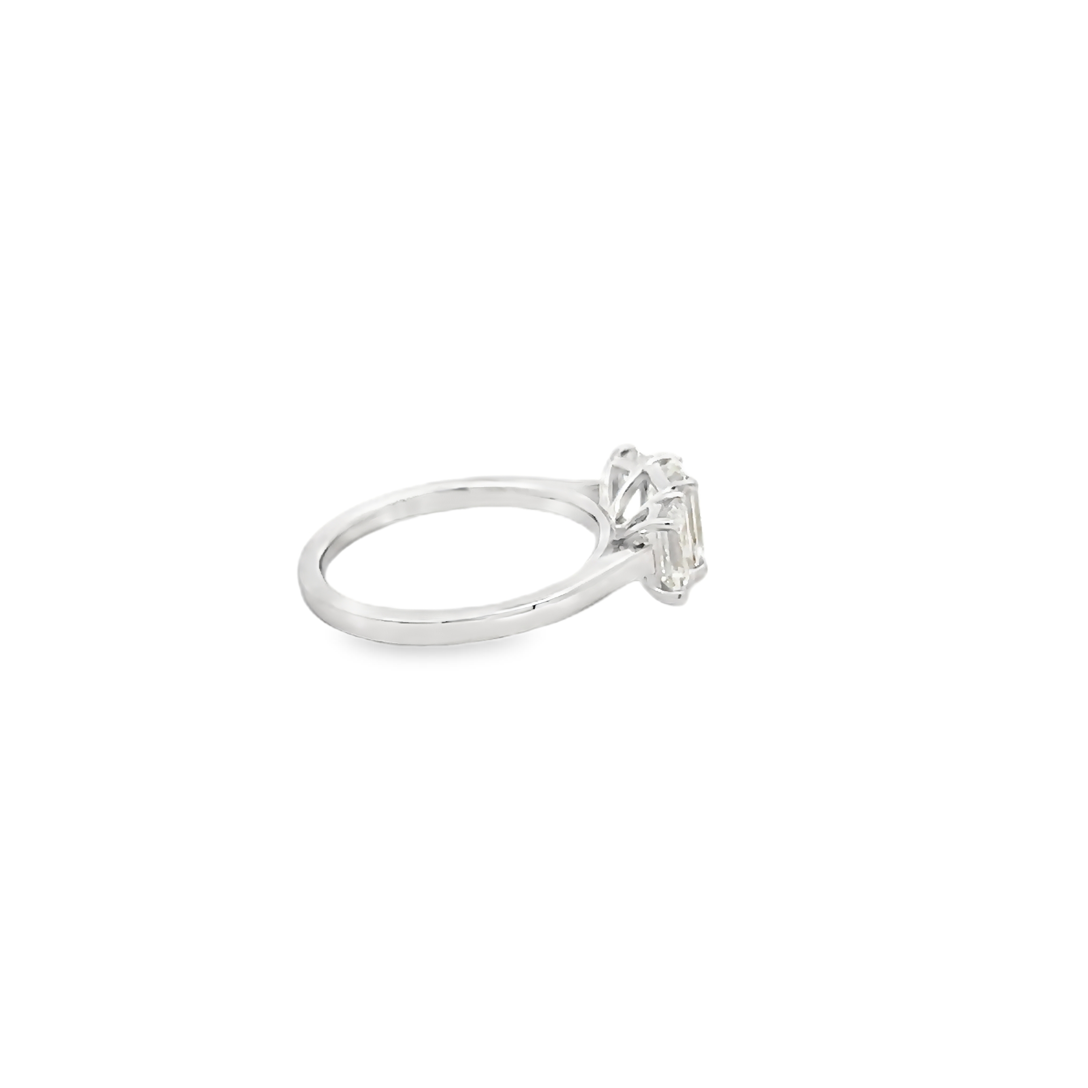 14k Gold Emerald Cut Three Diamond Engagement Ring