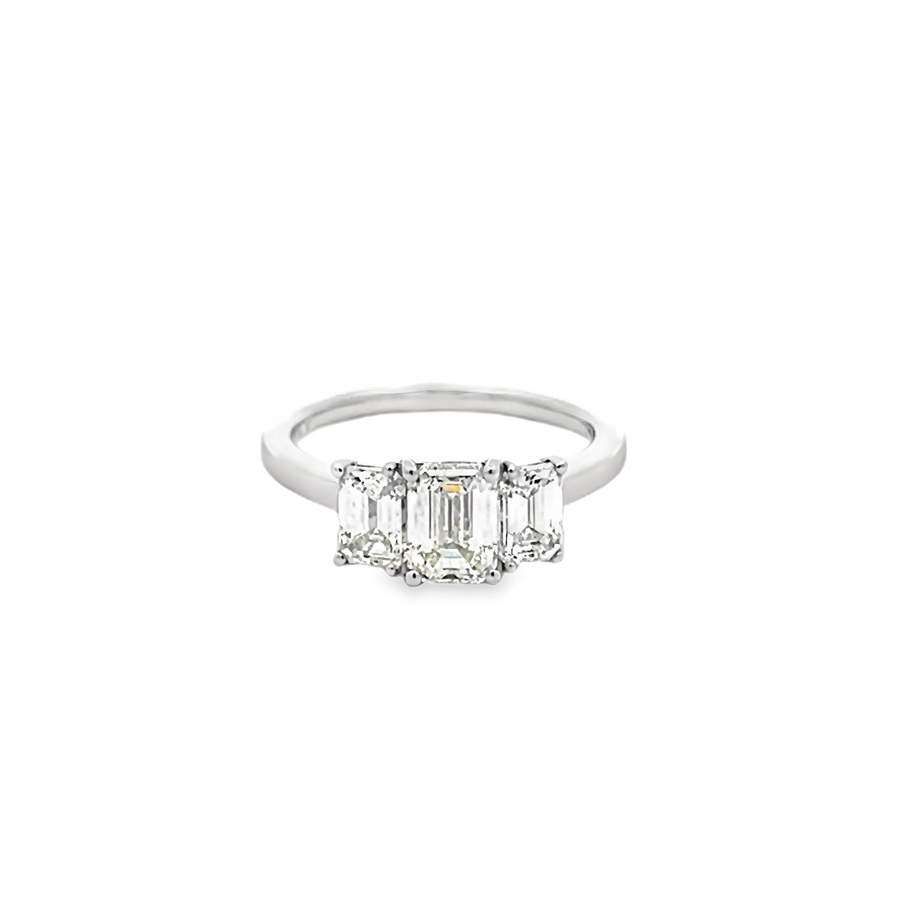 14k Gold Emerald Cut Three Diamond Engagement Ring