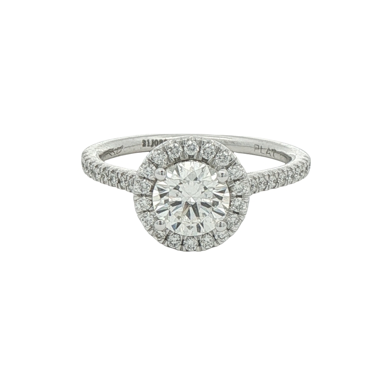 Platinum Halo With Side Accents Engagement Ring