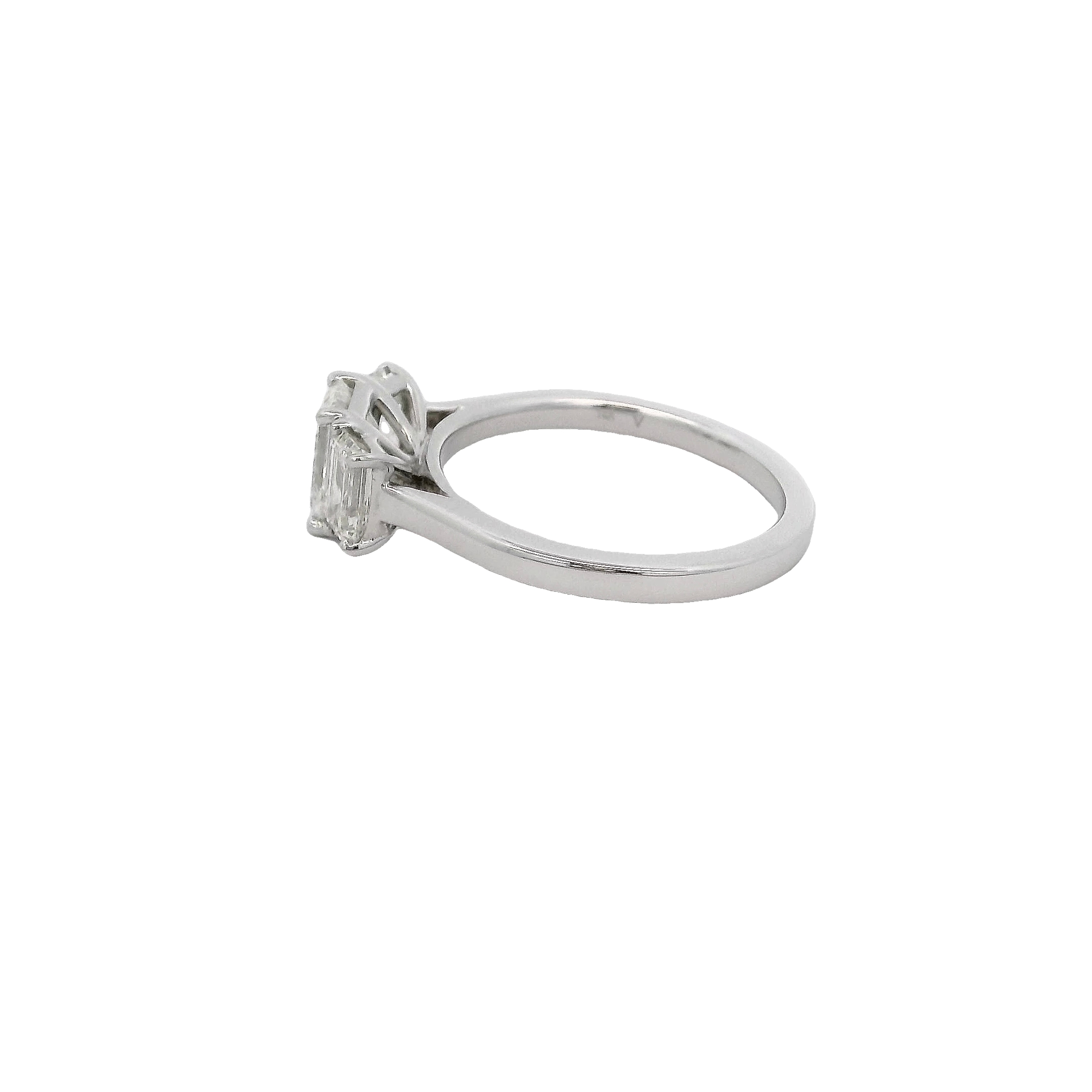 14k Gold Emerald Cut Three Stone Diamond Engagement Ring