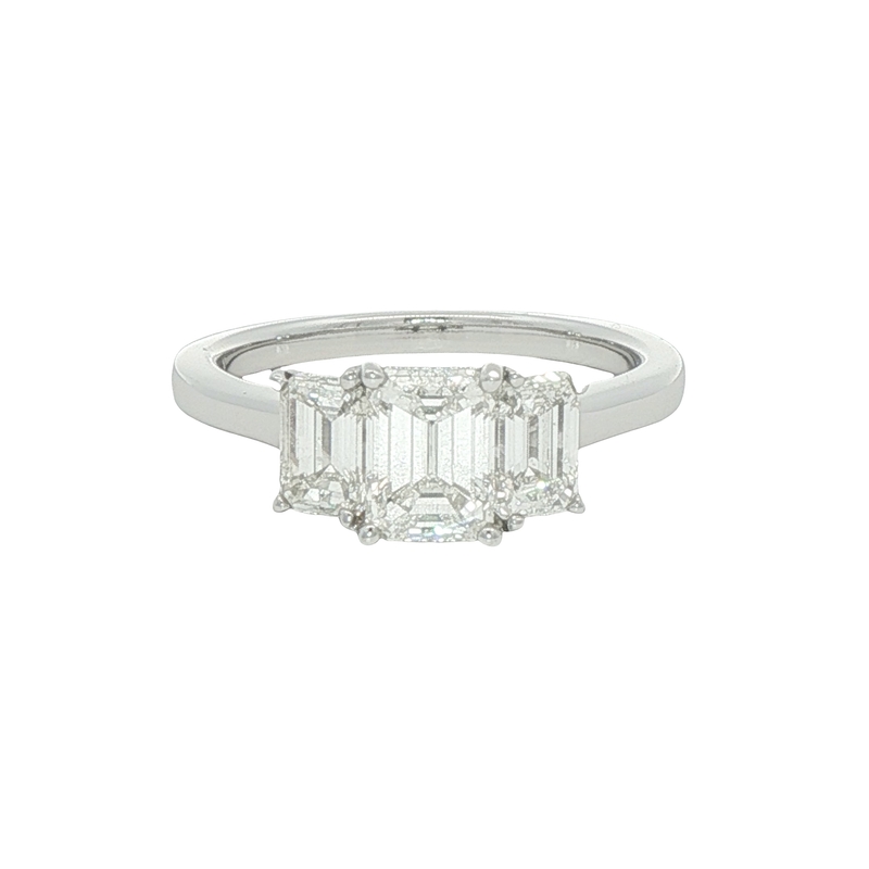 14k Gold Emerald Cut Three Stone Diamond Engagement Ring