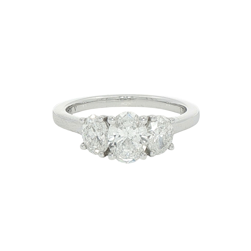 14k Gold Oval Three Diamond Engagment Ring