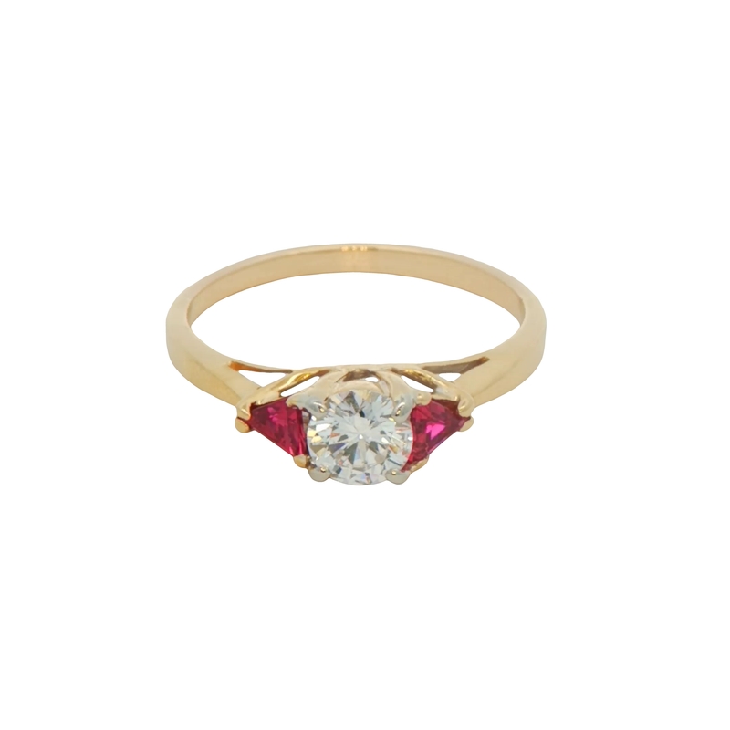 18k Yellow Gold Diamond And Ruby Engagement Ring