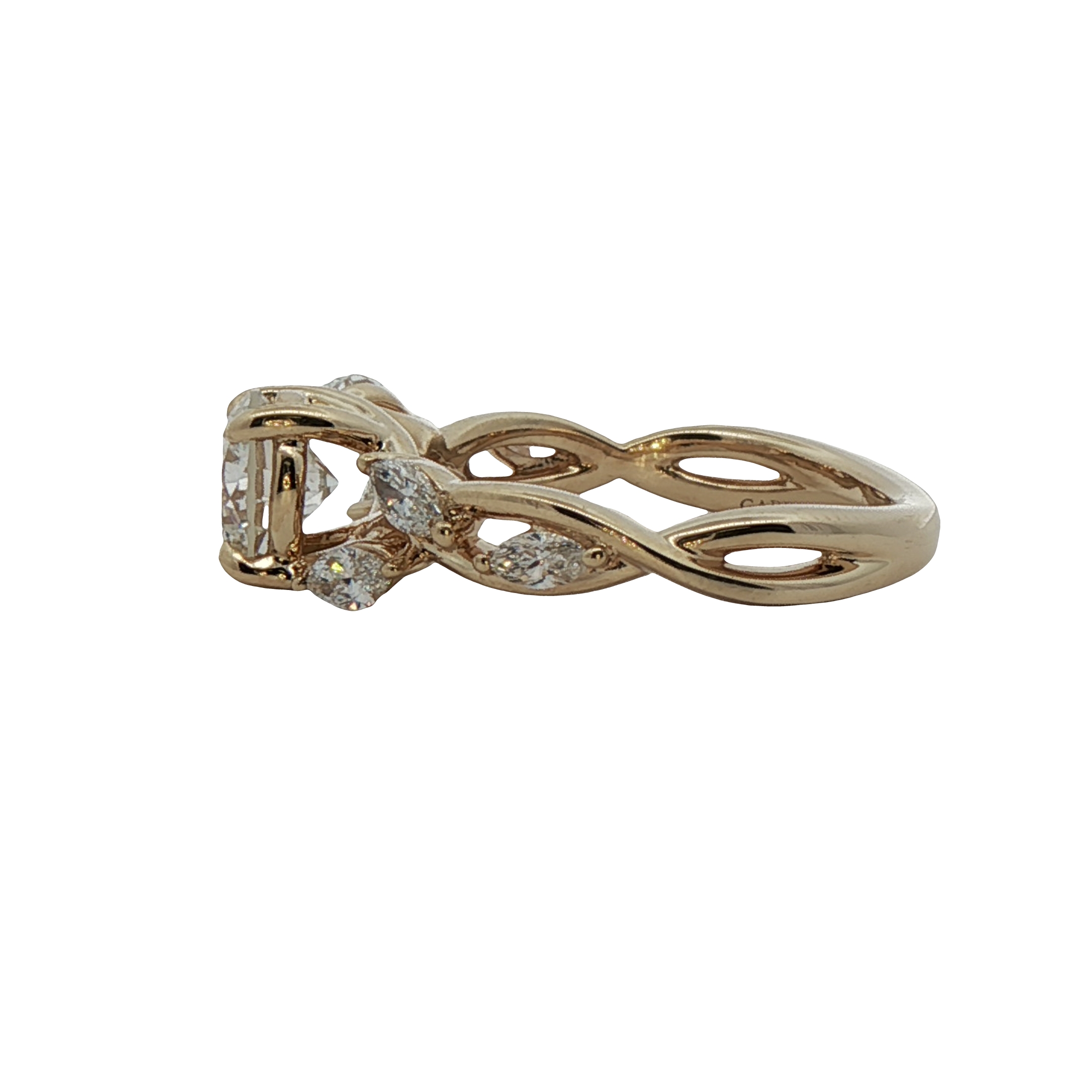 14k Yellow Gold Floral Accented Engagement Ring