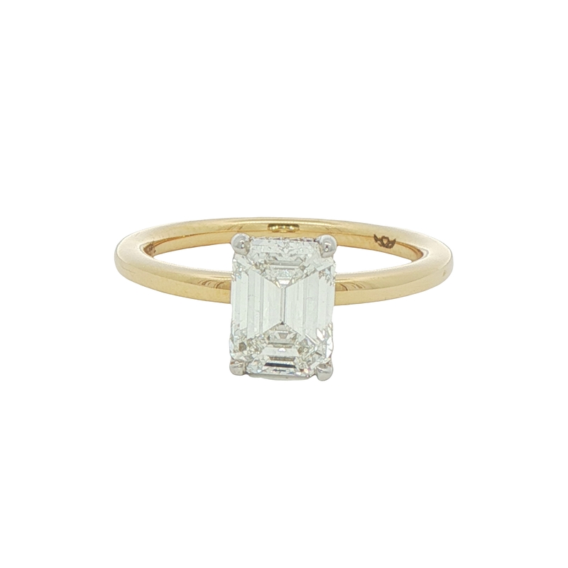 18k Yellow Gold And Platinum Emerald Cut Engagement Ring