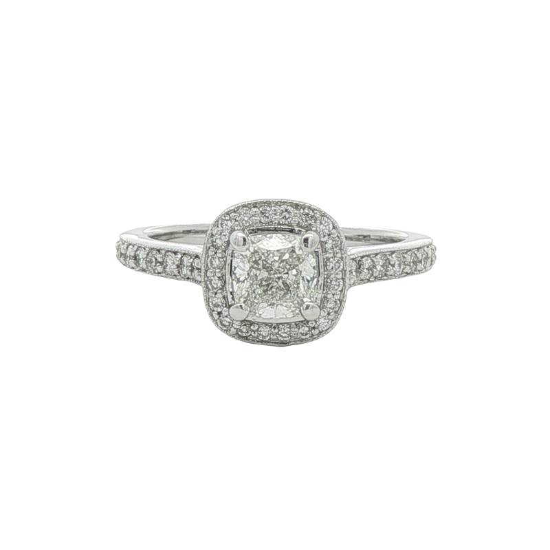 14k White Gold Cushion Cut Halo Engagement Ring