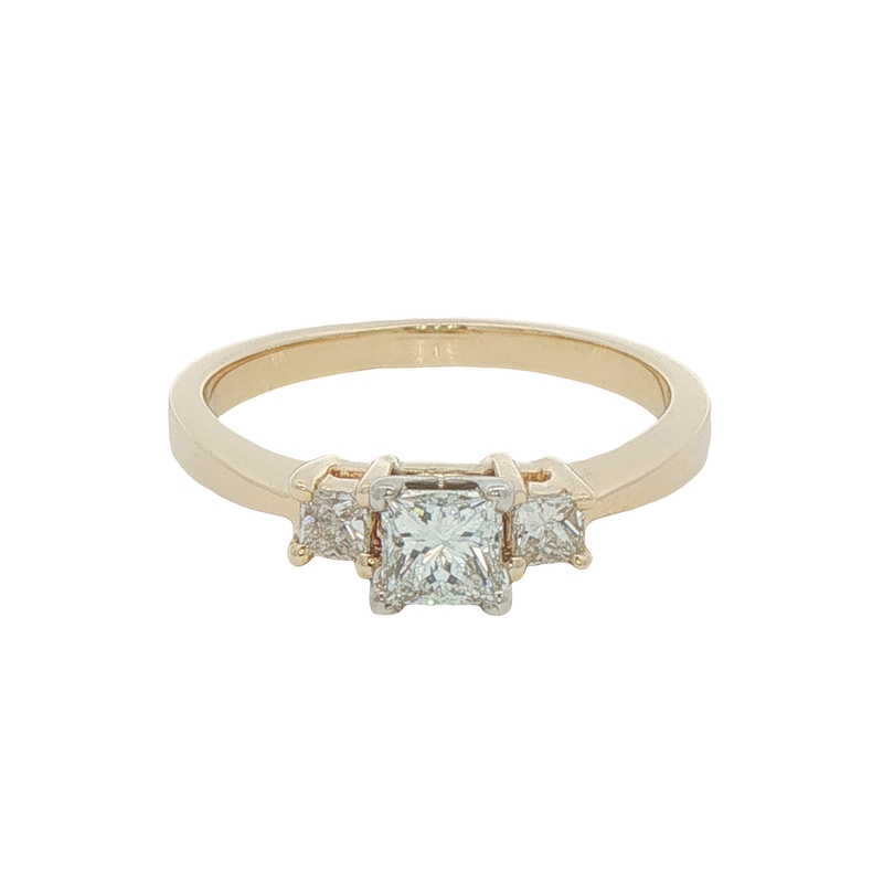 14k Two-tone 3 Stone Diamond Engagement Ring