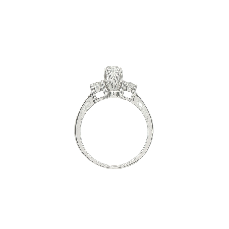 Lady's White 14 Karat 3 Stone Plus Engagement Ring Size 6.75 Weight 2.4 With 9 = 1.00twt Round G Si Diamonds