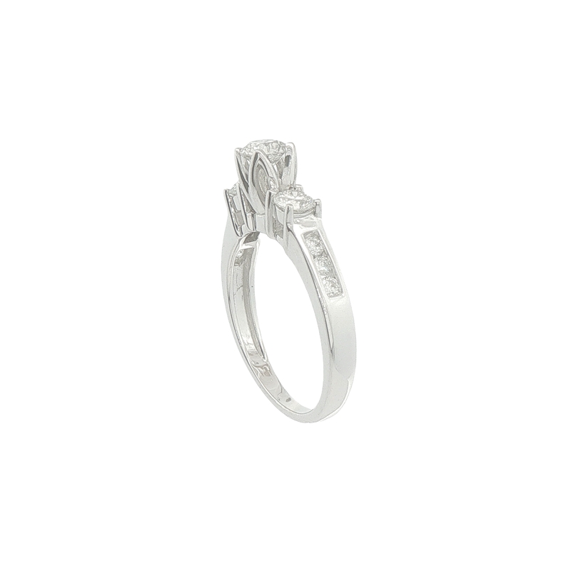 Lady's White 14 Karat 3 Stone Plus Engagement Ring Size 6.75 Weight 2.4 With 9 = 1.00twt Round G Si Diamonds