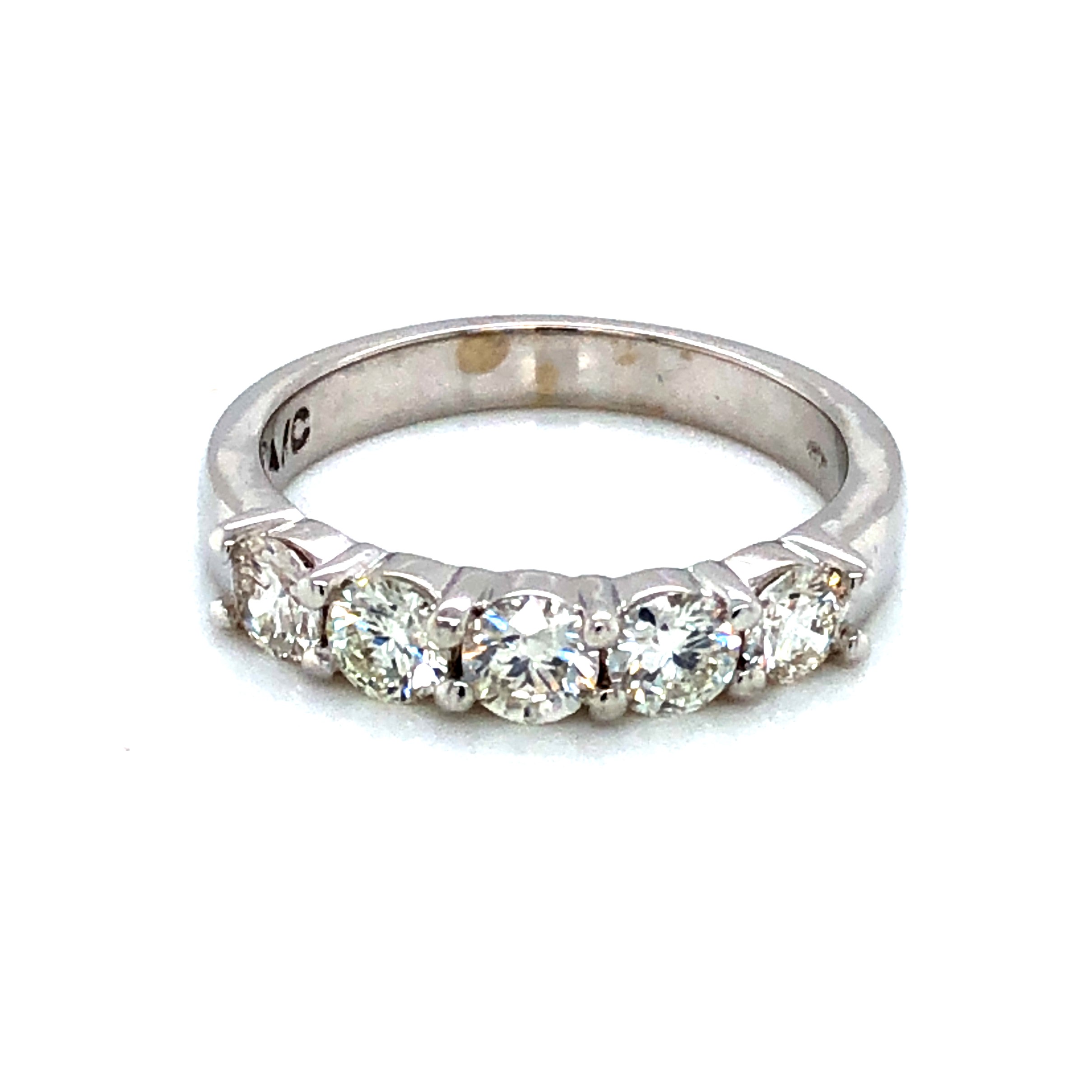 14 Karat white gold wedding band With 5=1.00TW Round Brilliant J VS Diamonds