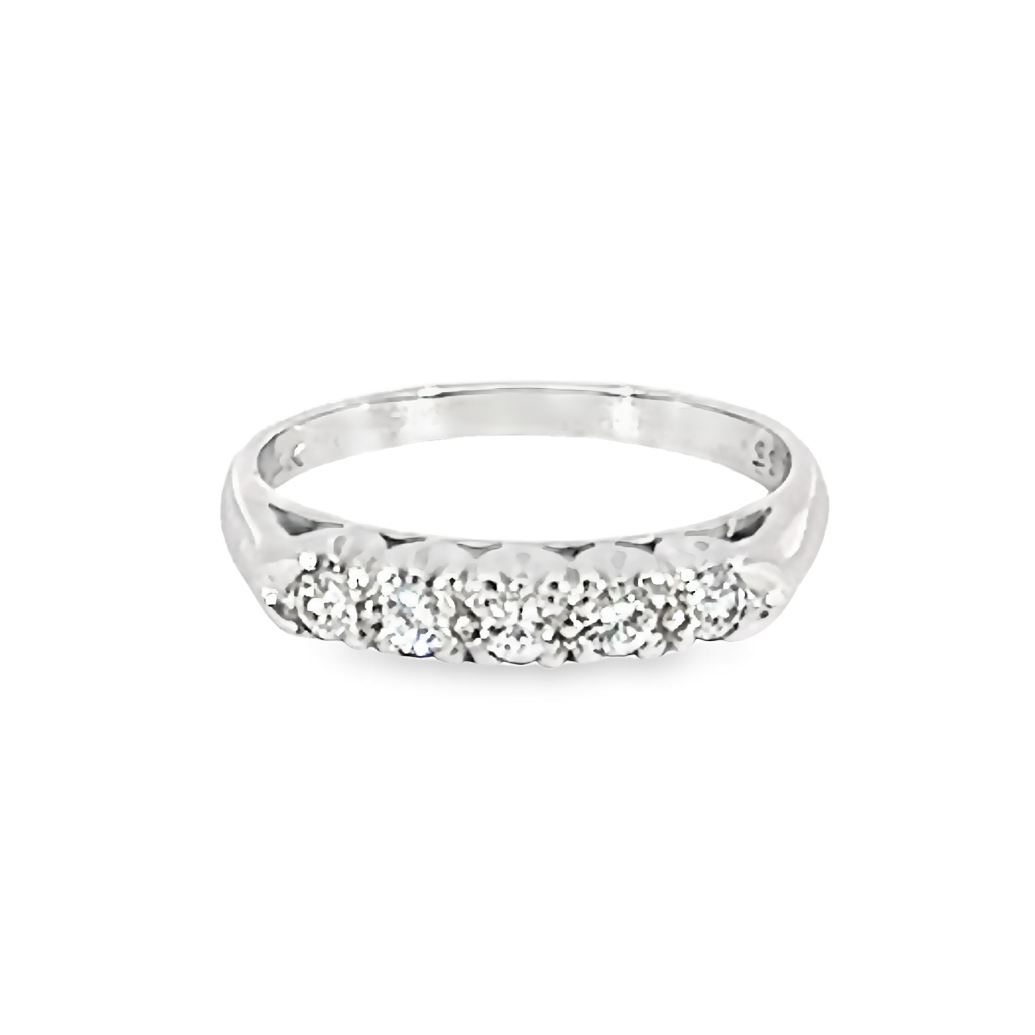 14k White Gold Five Diamond Wedding Band