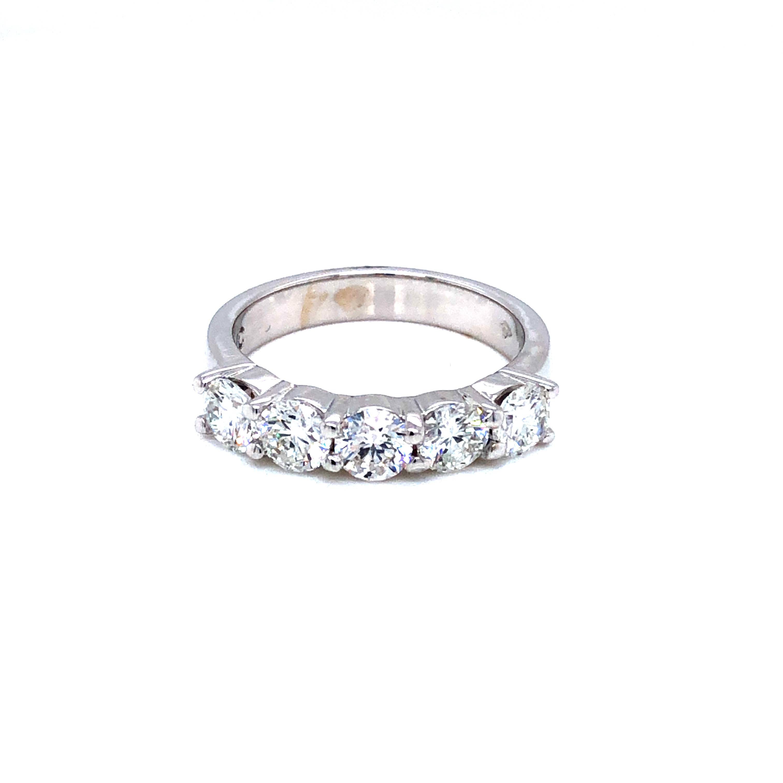 14 Karat white gold wedding band with 5=1.53 total weight round brilliant G SI Diamonds