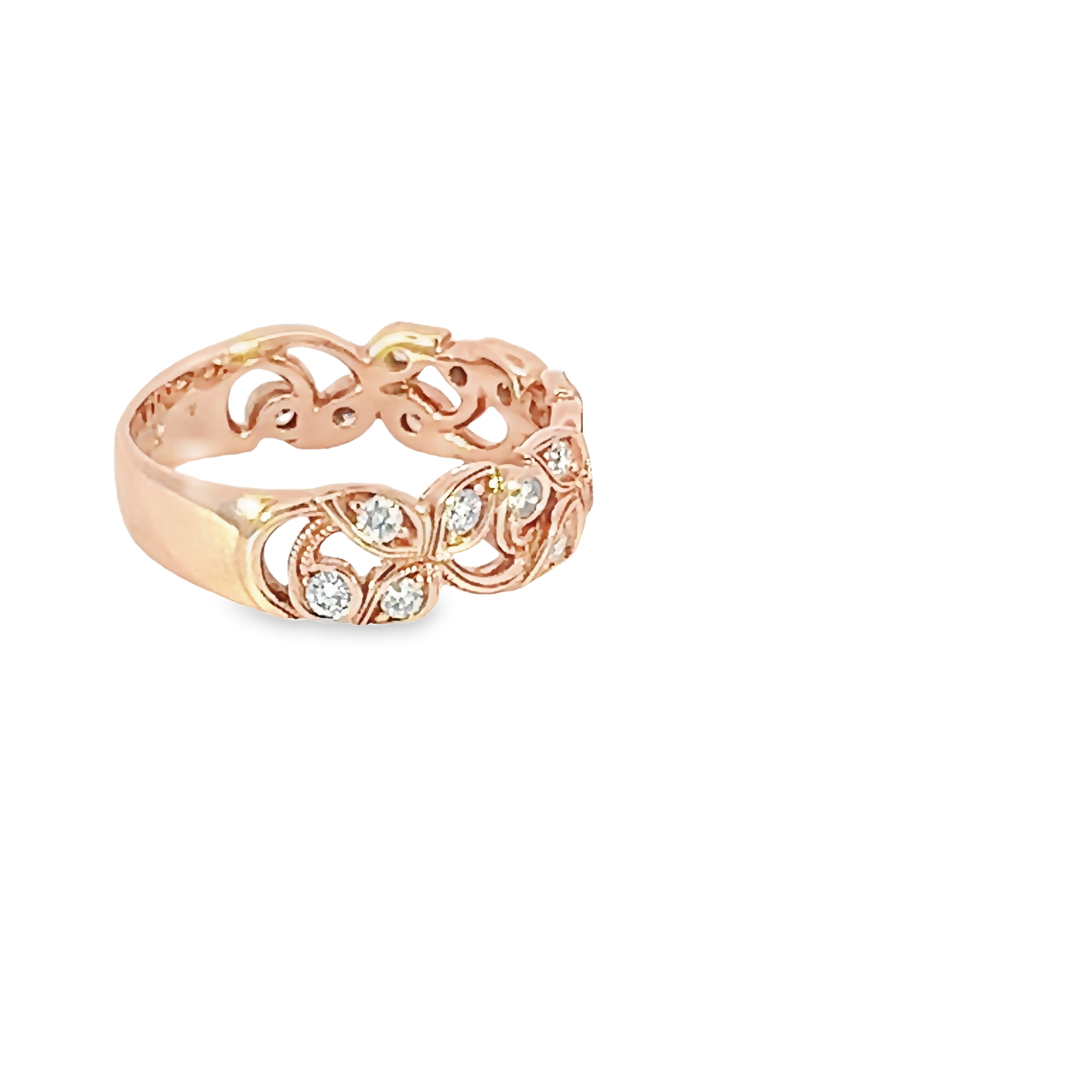 14k Rose Gold Leaf Diamond Wedding Band
