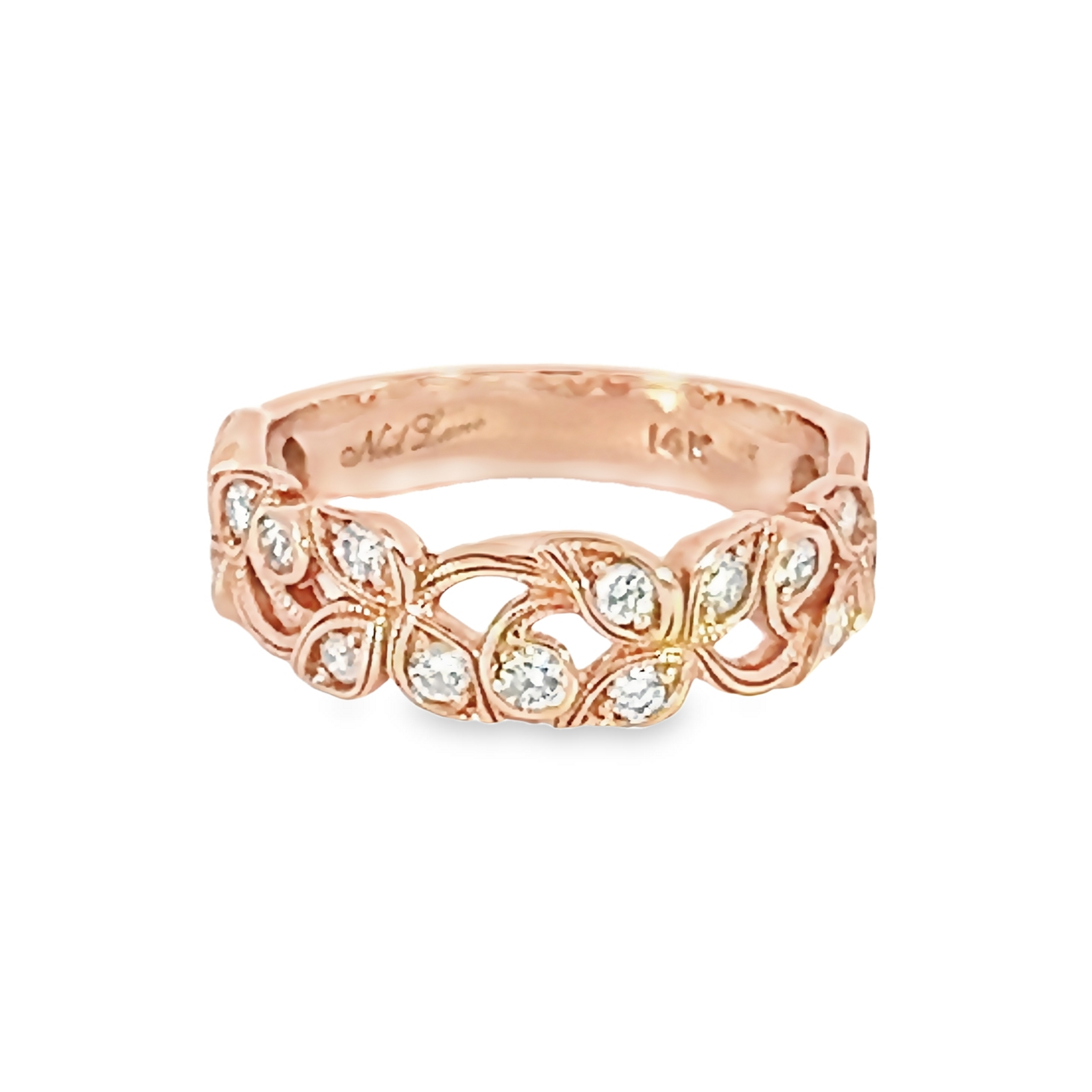 14k Rose Gold Leaf Diamond Wedding Band