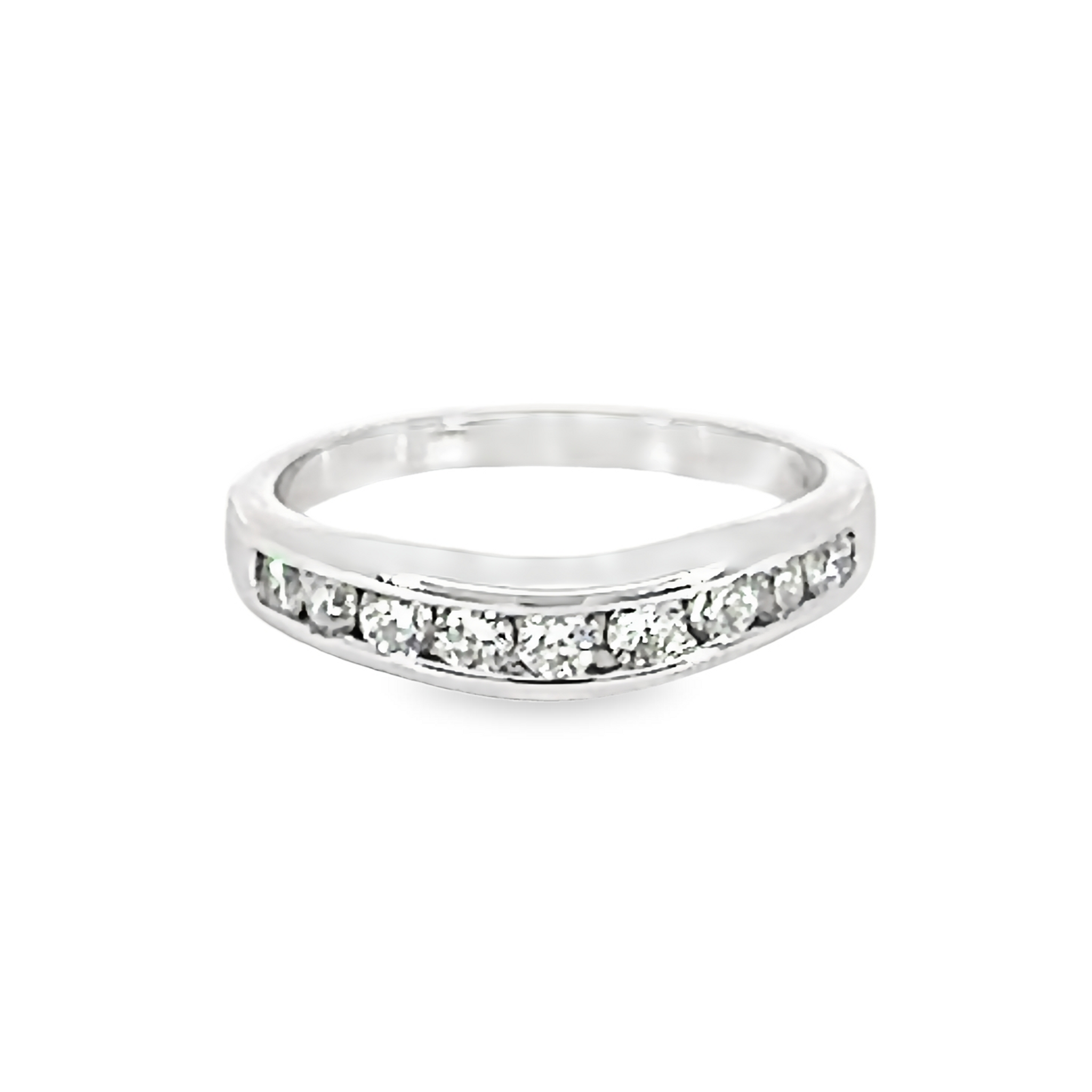 14k White Gold Channel Set Curved Wedding Band