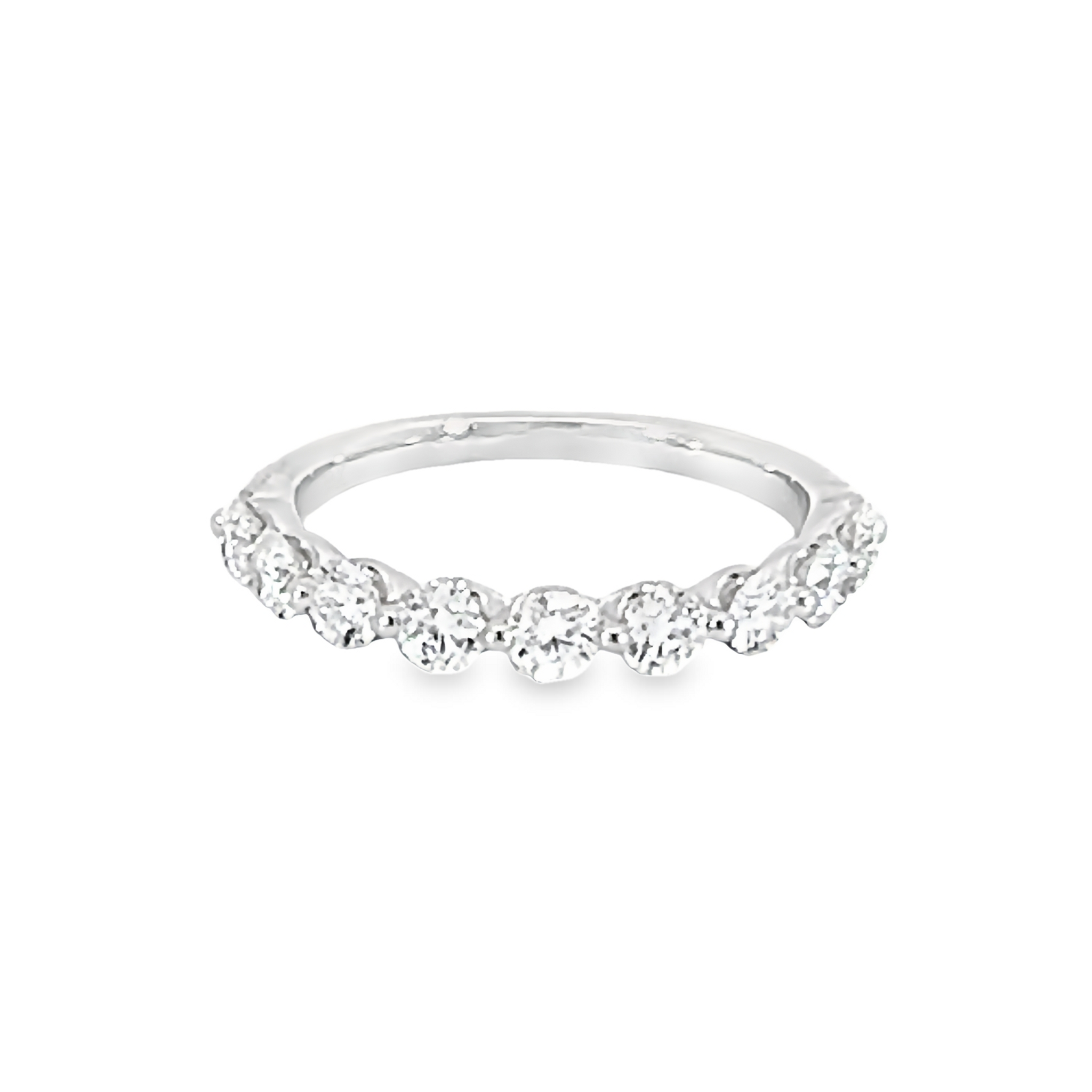 14k White Gold Shared Prong Nine Stone Diamond Wedding Band