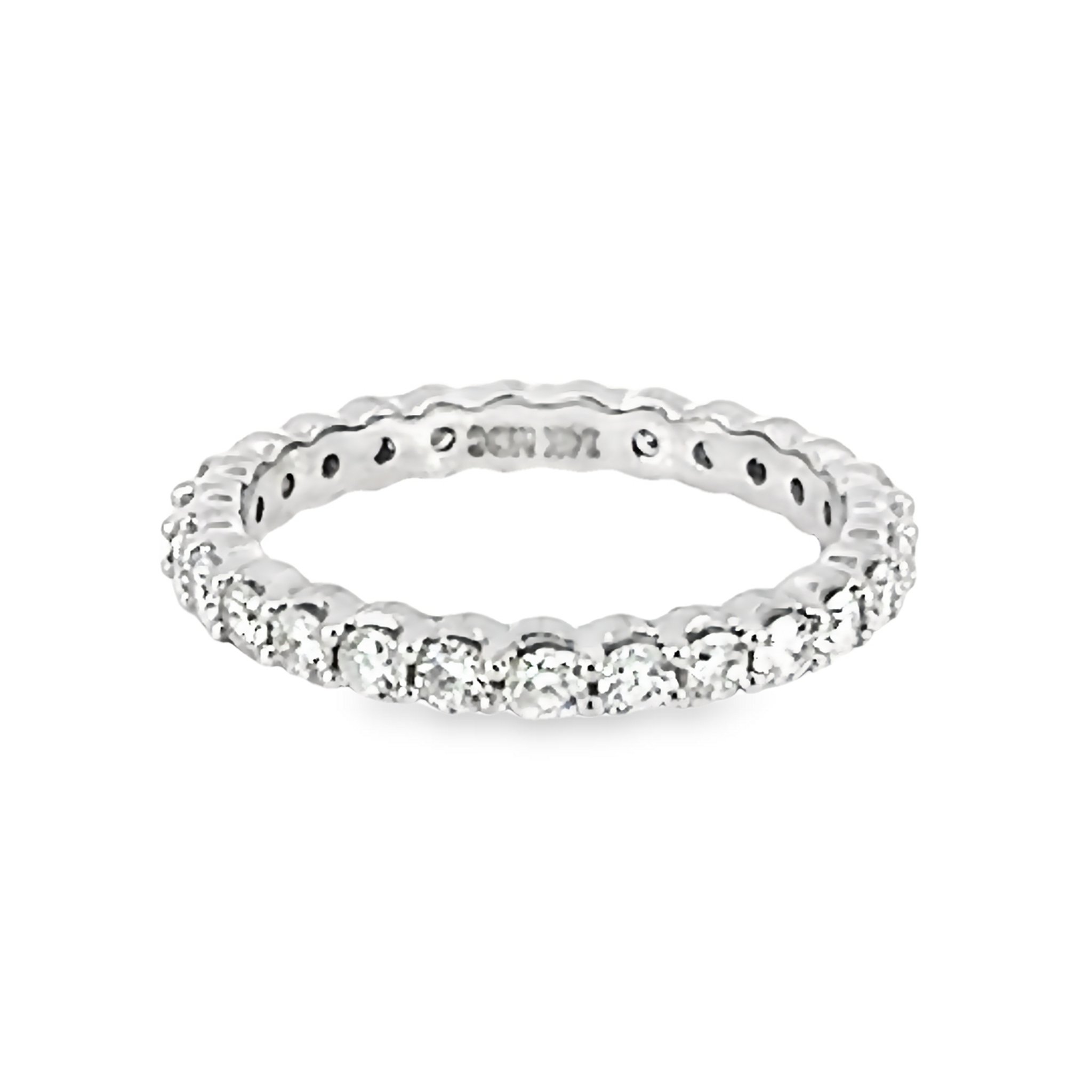 14 Karat white gold eternity wedding band with 27=1.52tw Round Brilliant G I Diamonds
