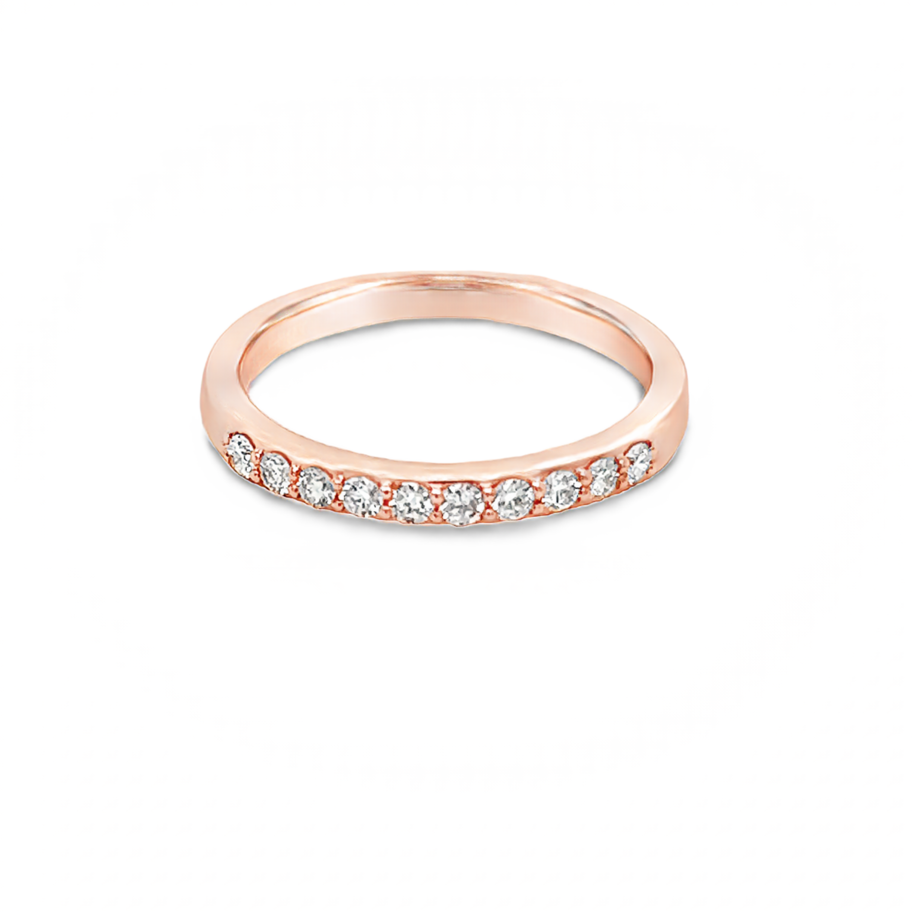 14 Karat rose gold wedding band with 10=0.25Tw Round Brilliant G Vs Diamonds