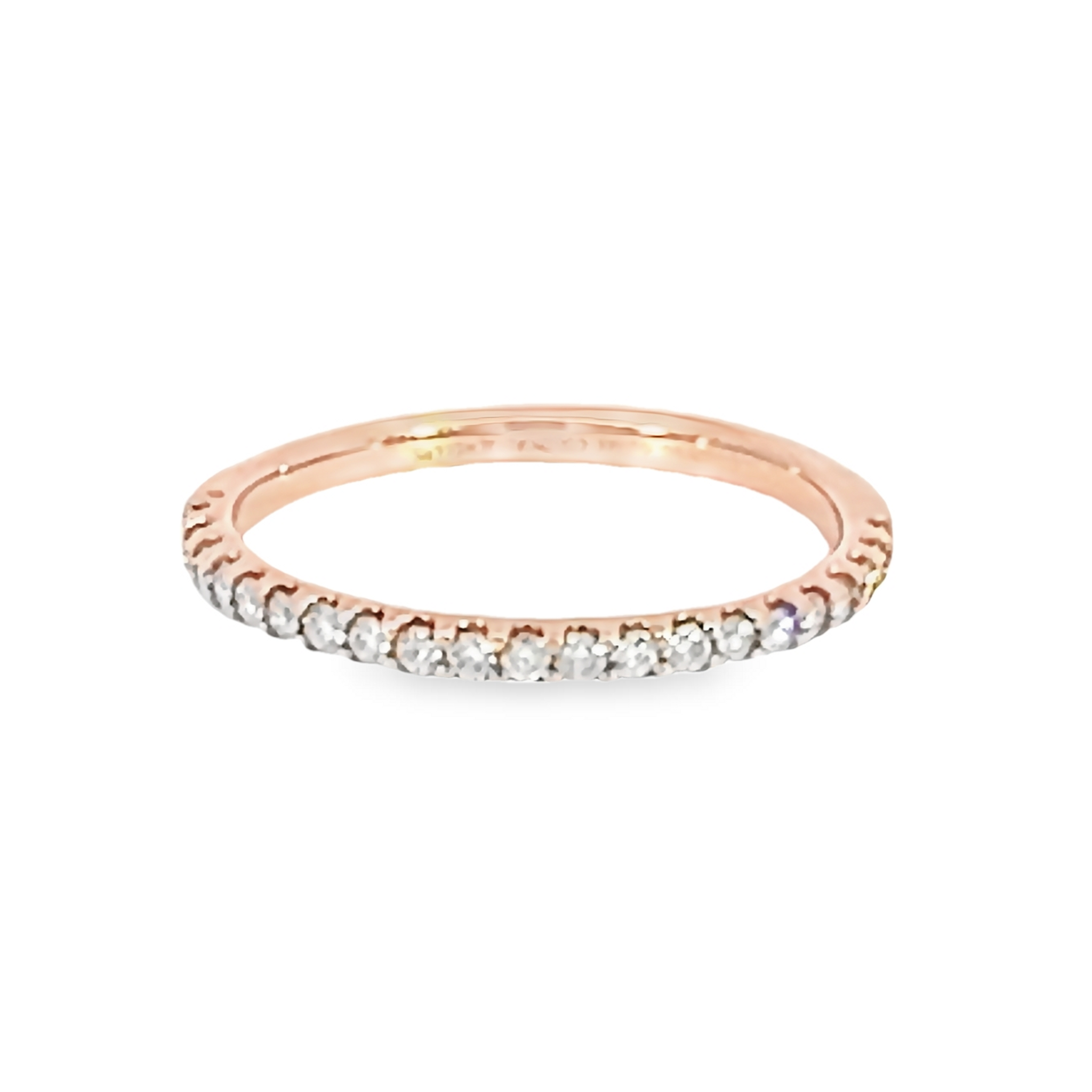 14 Karat rose gold wedding band with 21=0.26Tw Round Brilliant G VS Diamonds