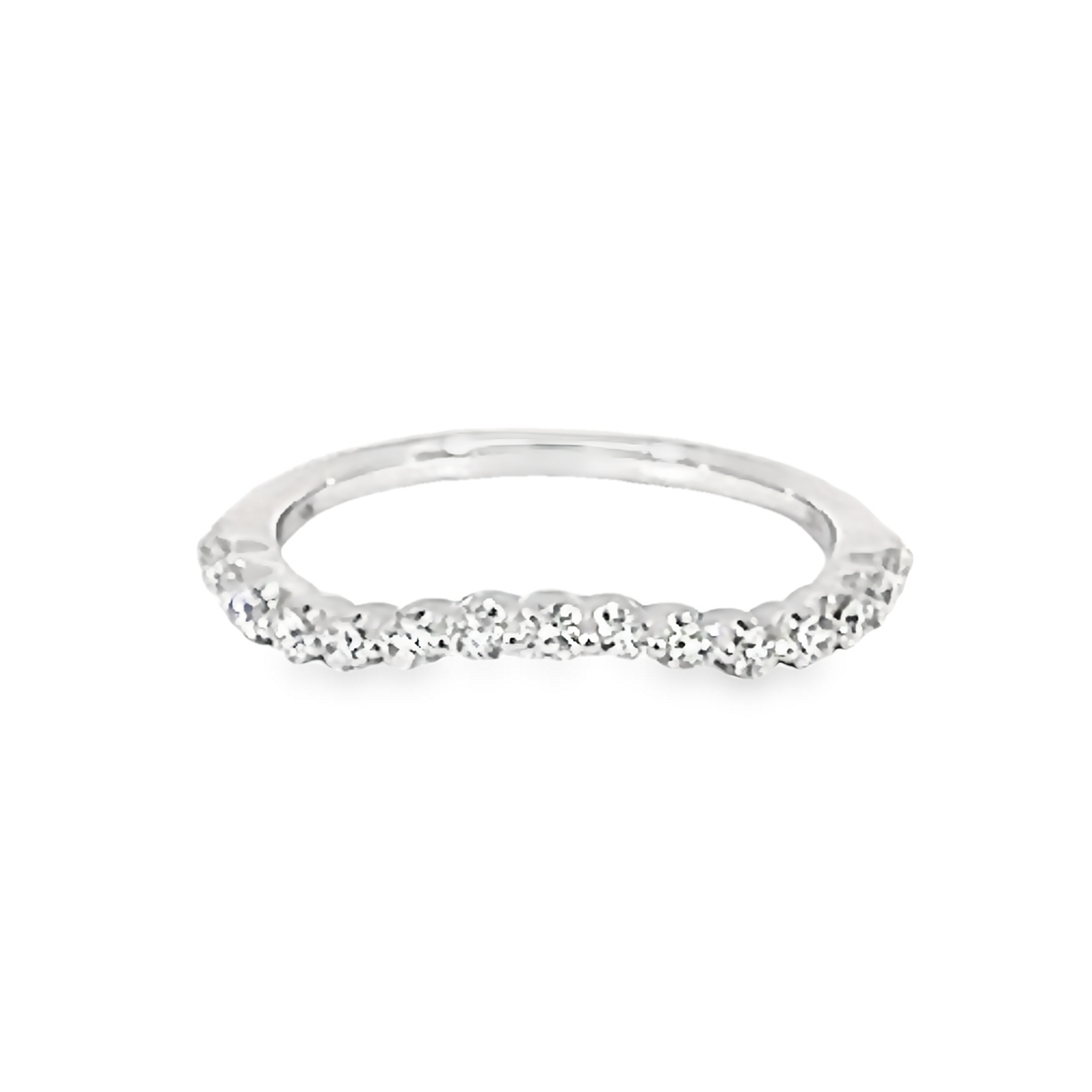 14k White Gold Curved Diamond Wedding Band