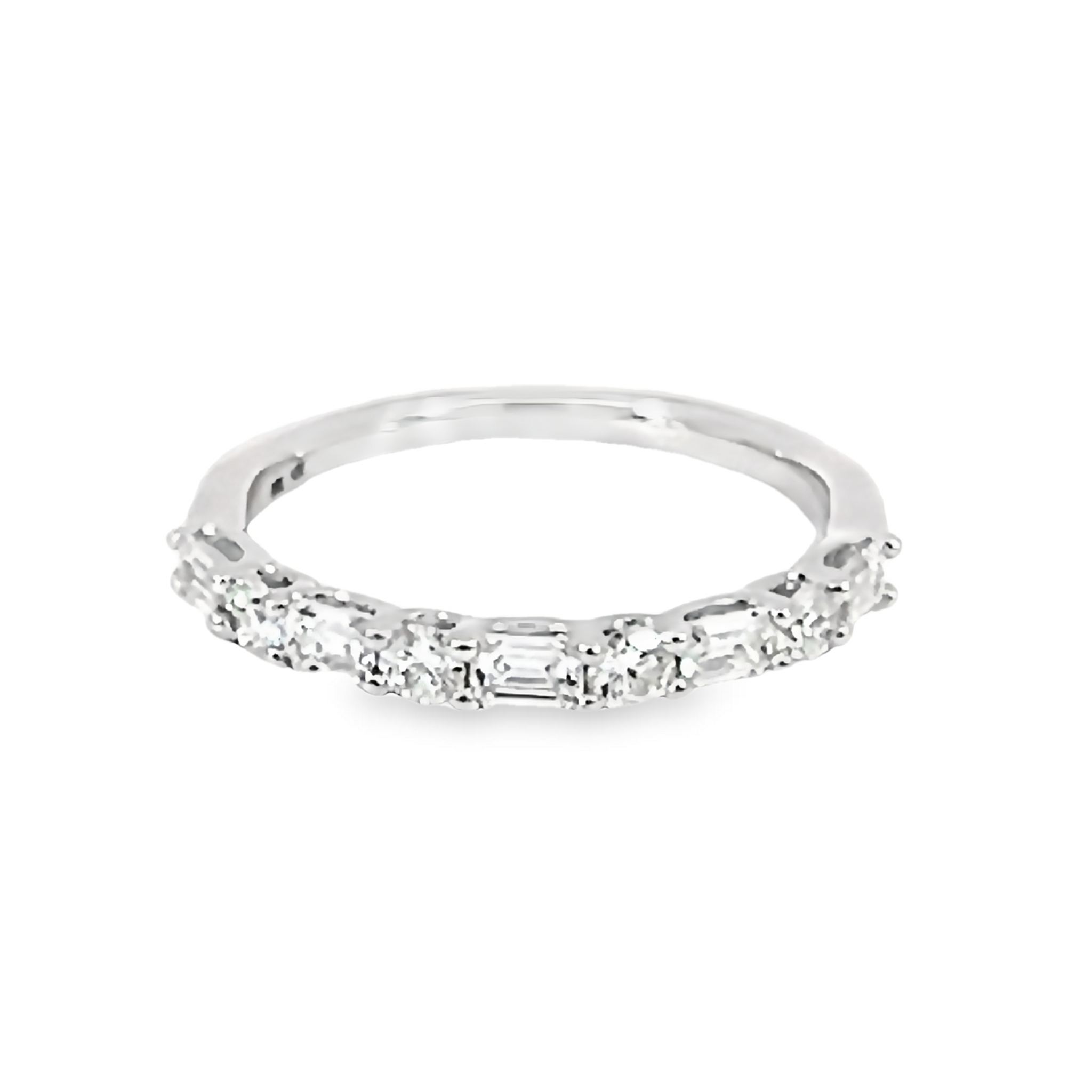 14k White Gold Round Brilliant And Baguette Diamond Wedding Band