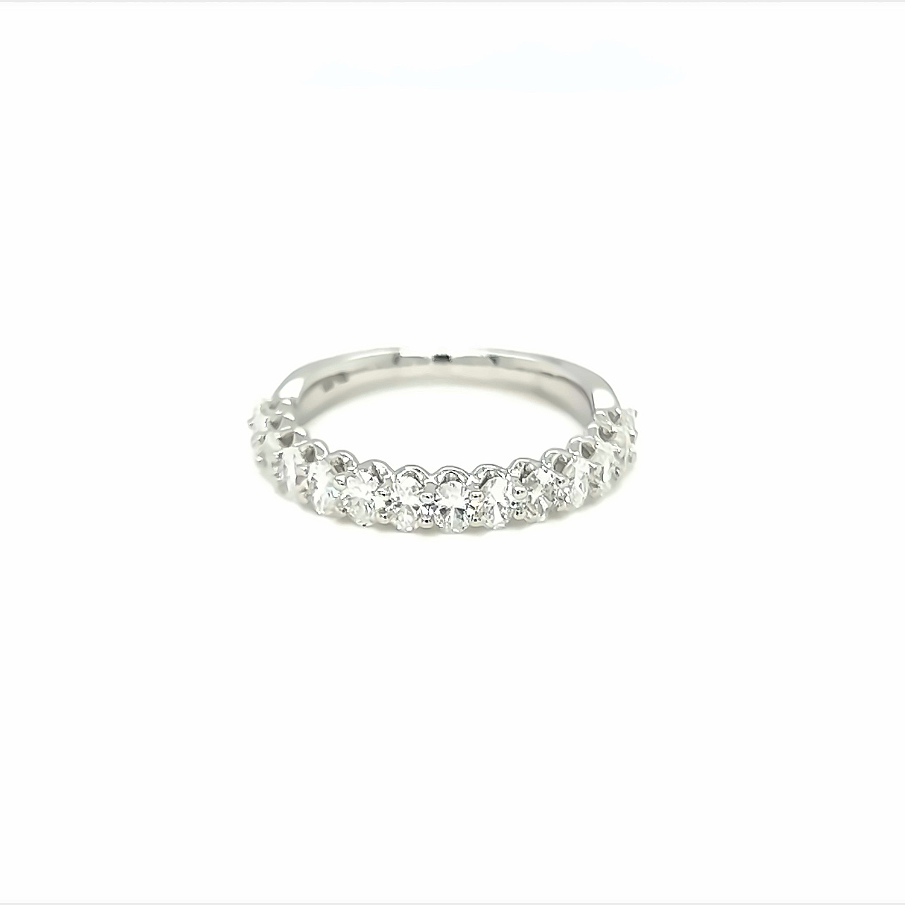 14 Karat white gold oval wedding band with 14=1.10tw Oval G VS Diamonds